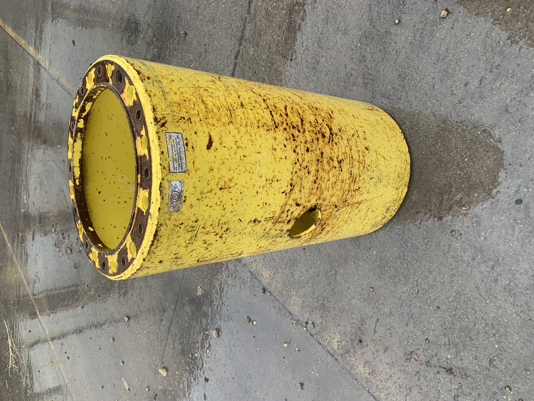 Used 80% John Deere Yellow 36" Front Dual Ext.12 Bolt - Fair Condition _x000D_
(Rust Spots, Faded Pa