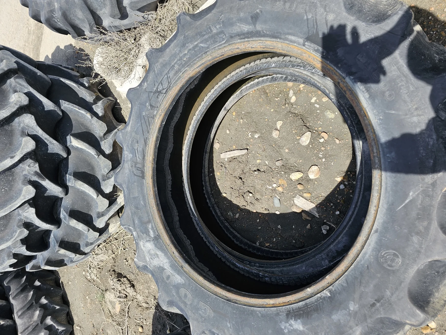 Used 40% 380/80R38 Goodyear Super Traction Radial R-1W (142D) TL (Stubble, Lug Cuts, Weathering betw