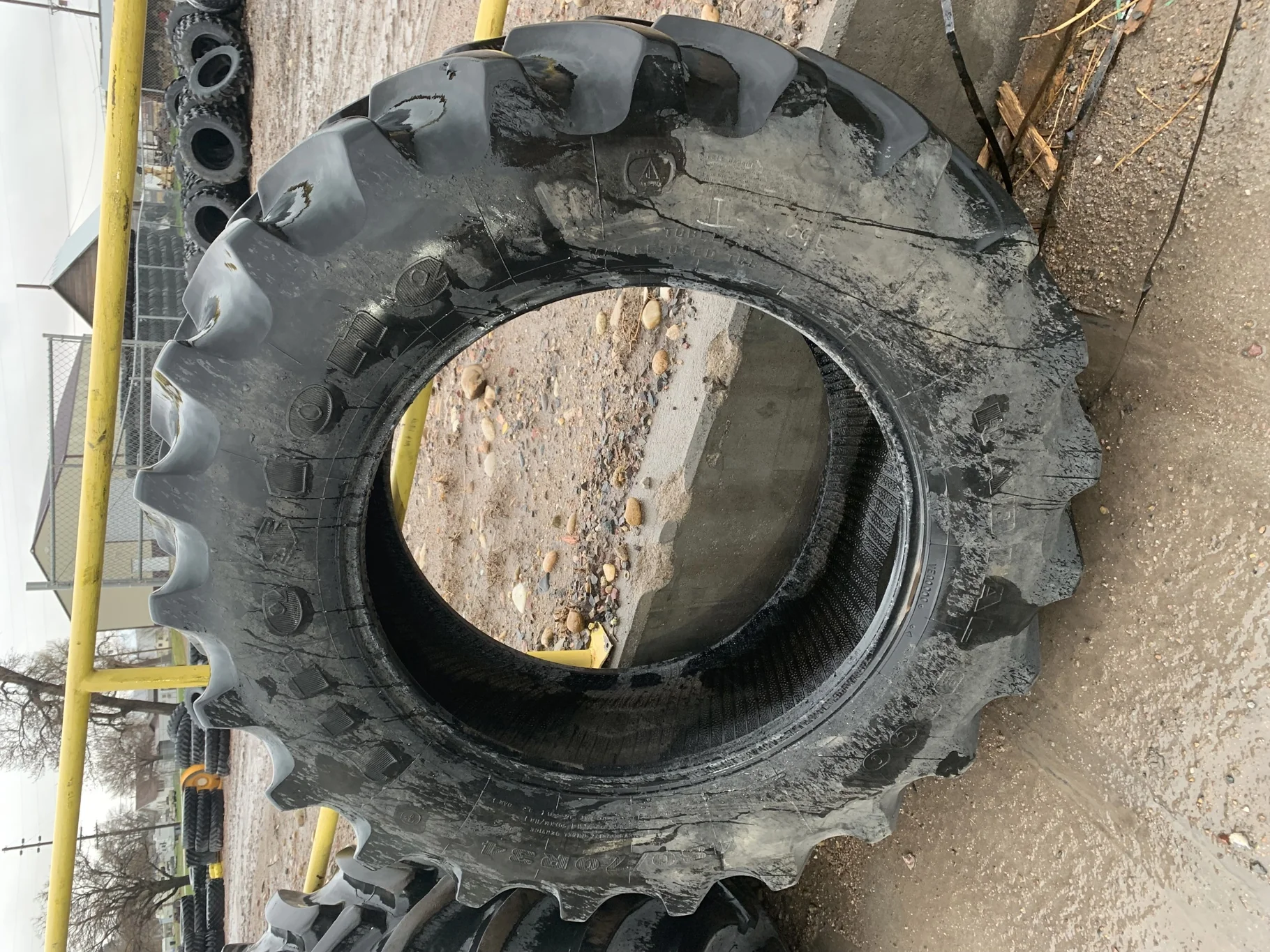Used 60% 480/70R34 Firestone Radial 9000 R-1W (155B) TL - Fair Condition  _x000D_
(Massive Lug Cuts