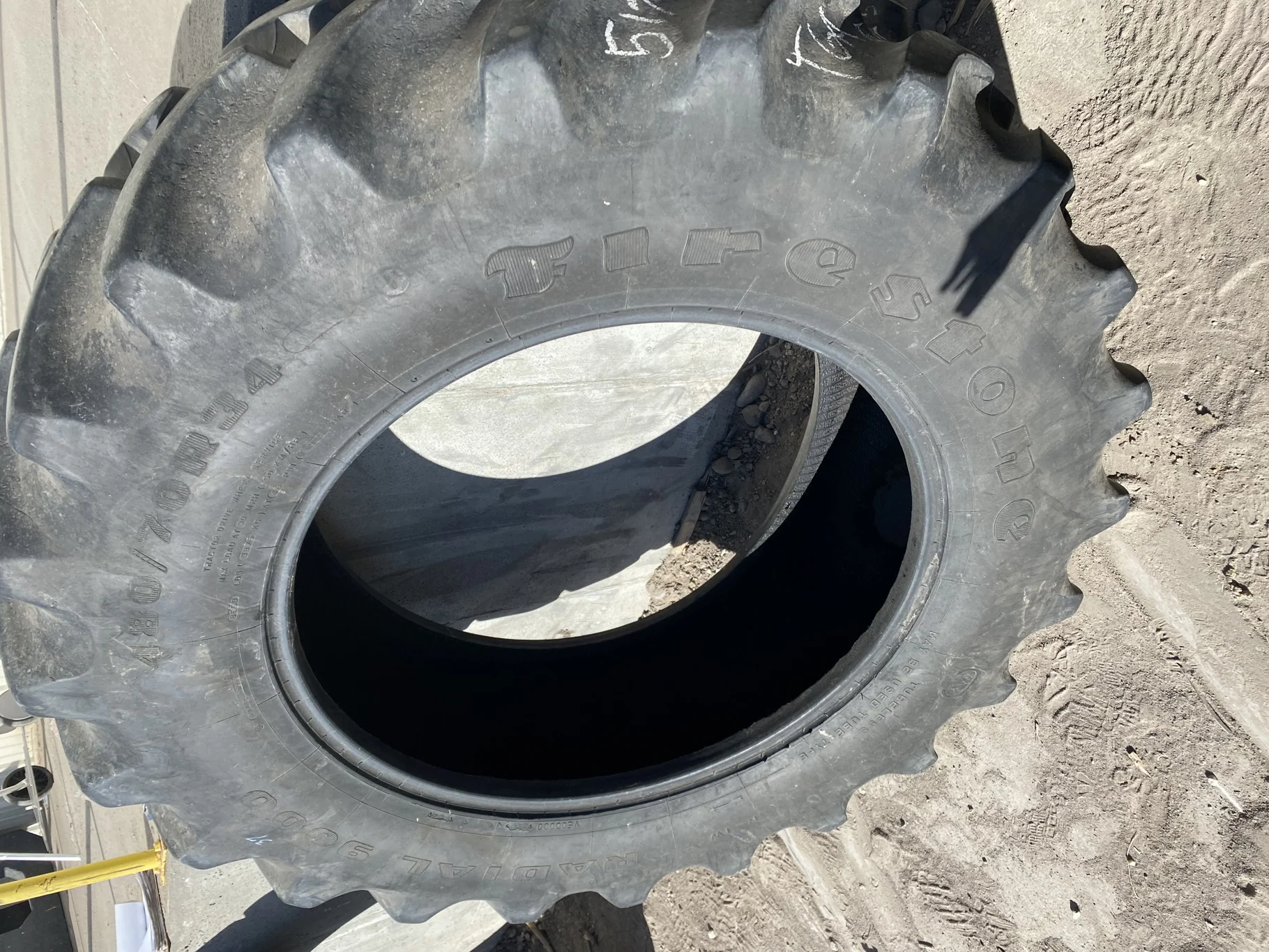 Used 80% 480/70R34 Firestone Radial 9000 R-1W 155B TL Stubble Weathering Lug Cuts