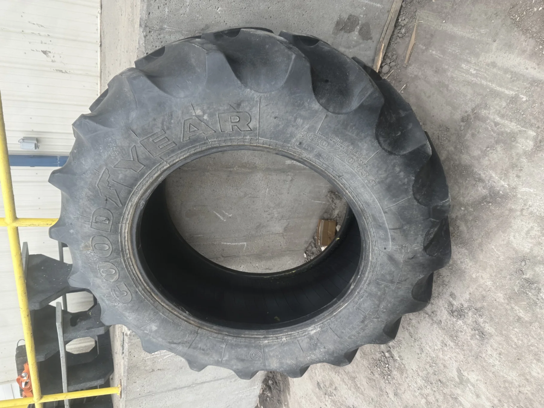Used 50% 480/70R34 Goodyear Super Traction Radial DT810 155D R-1W TL (Some Weathering) - Fair Condit