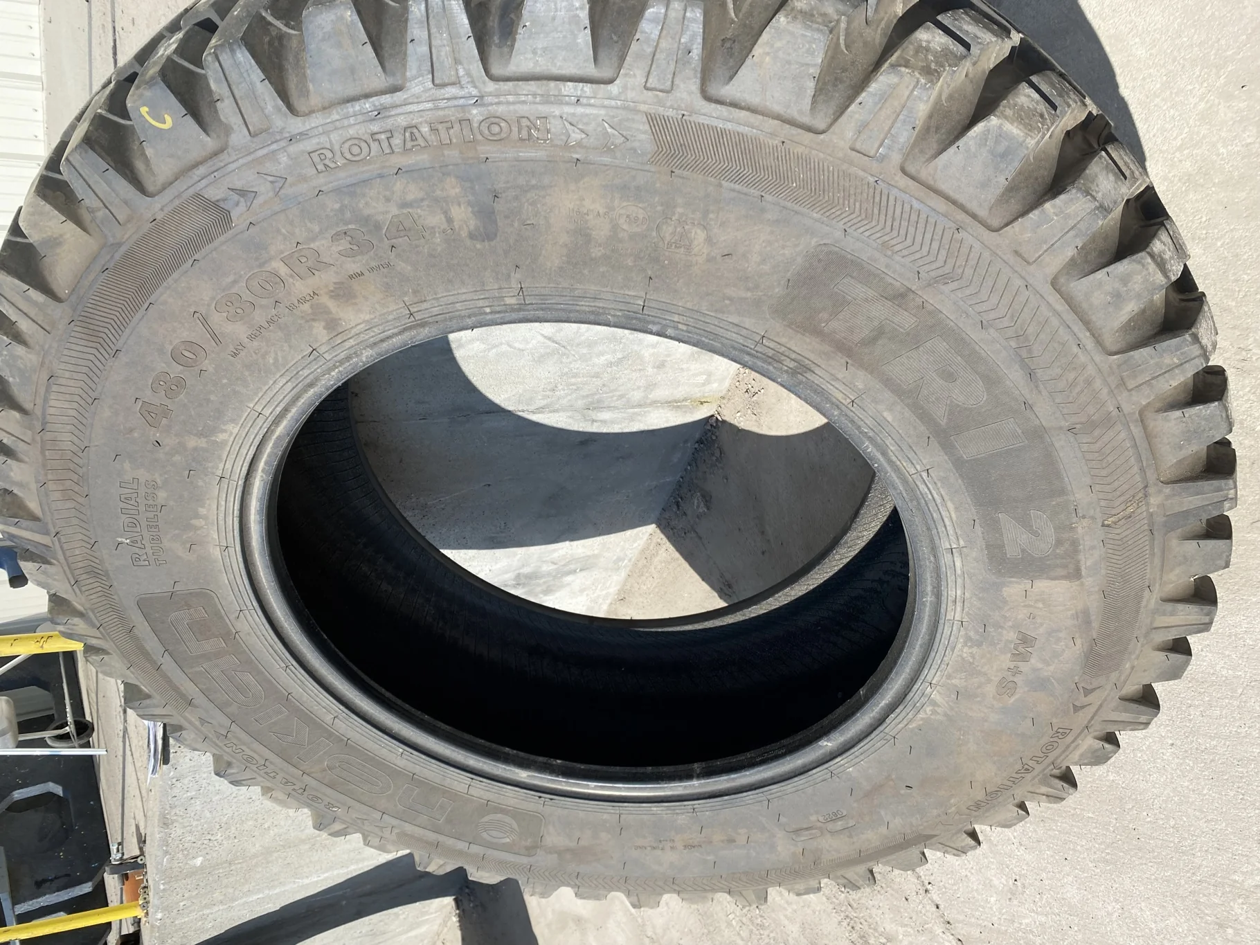 Used 75% 480/80R34 Nokian Tri 2 (155D) TL (Patched) - Fair Condition  _x000D_
(Lug Stubble, Lug Cuts