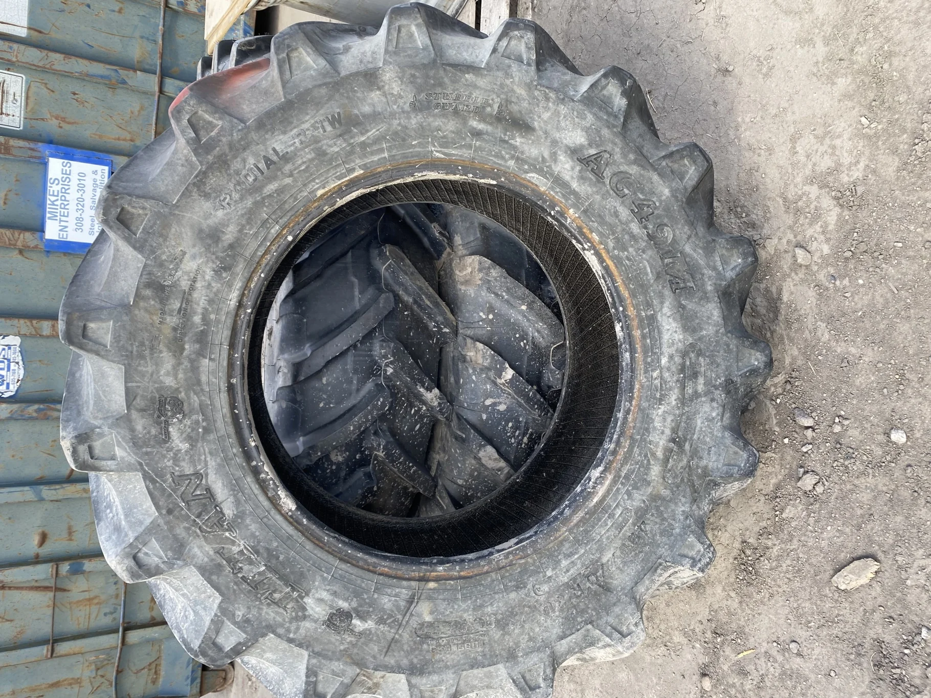 Used 55% 480/70R30 Titan AG49M R1W TL (Sidewall cuts, Road Wear, Lug Cut) - Fair Condition
