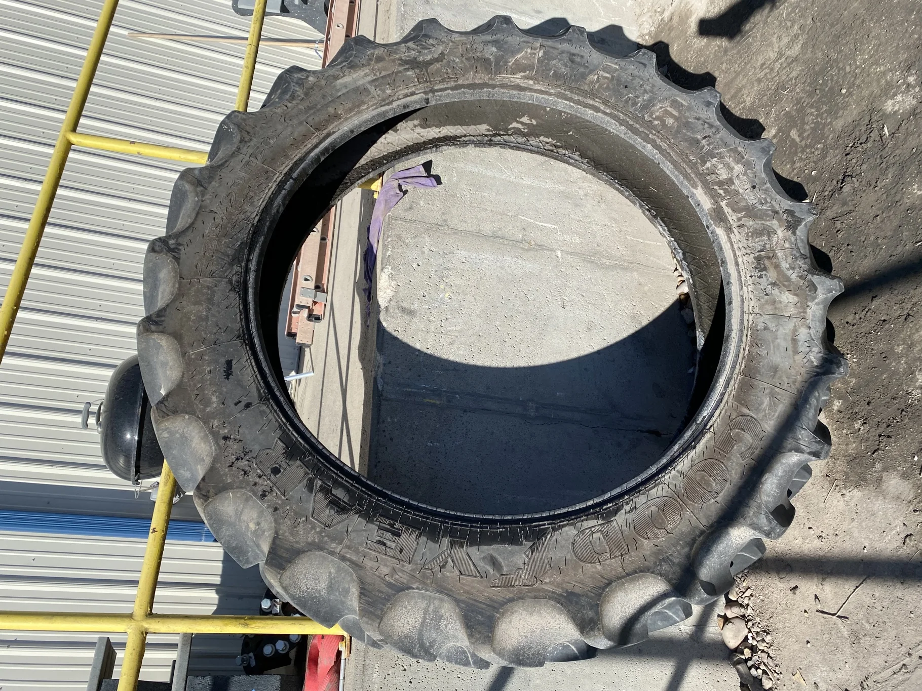 Used 95% 380/90R50 Goodyear Radial DT800 R-1W (151A8) TL - lug stubble, lug cuts image 2