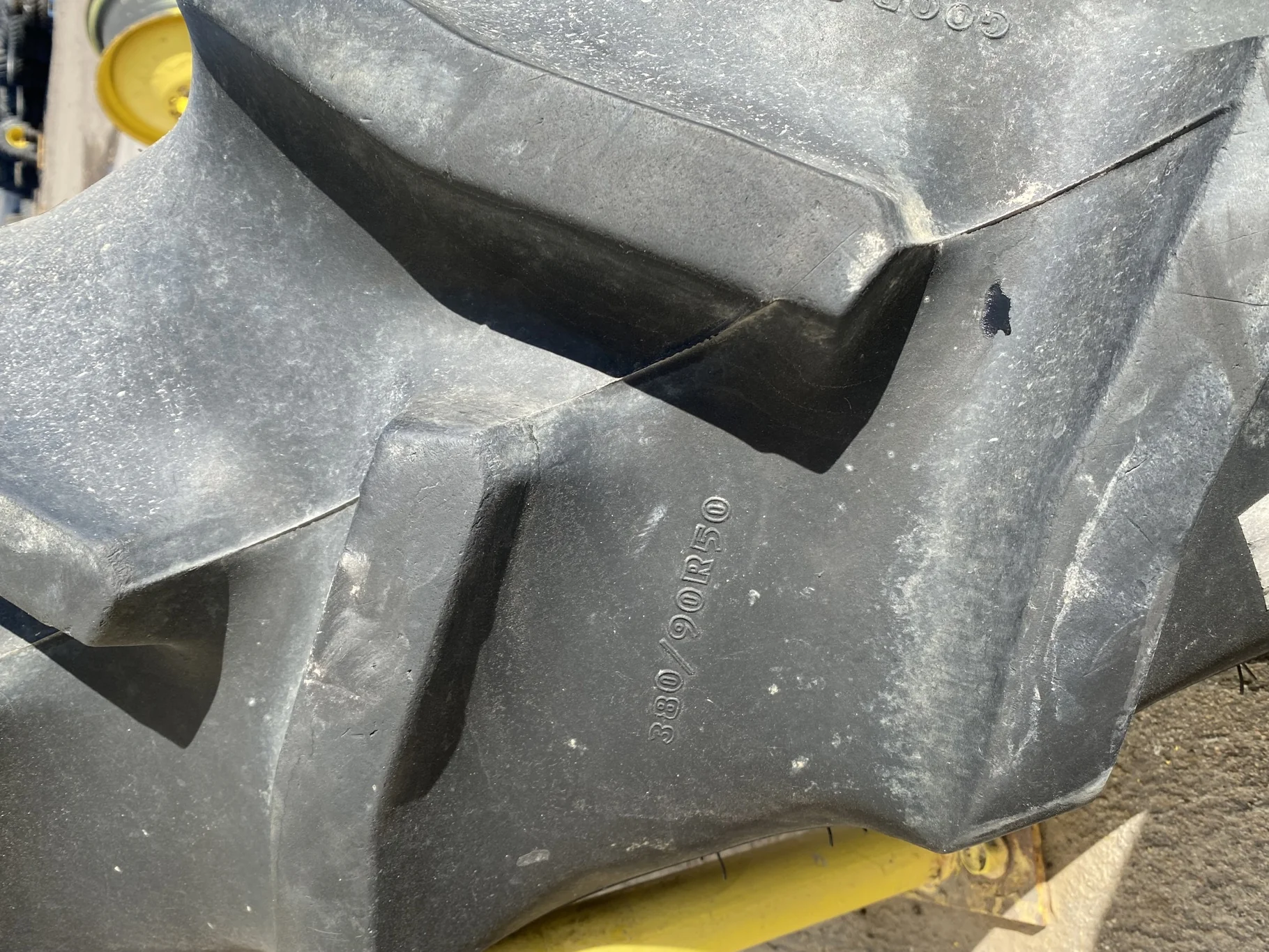 Used 95% 380/90R50 Goodyear Radial DT800 R-1W (151A8) TL - lug stubble, lug cuts image 9