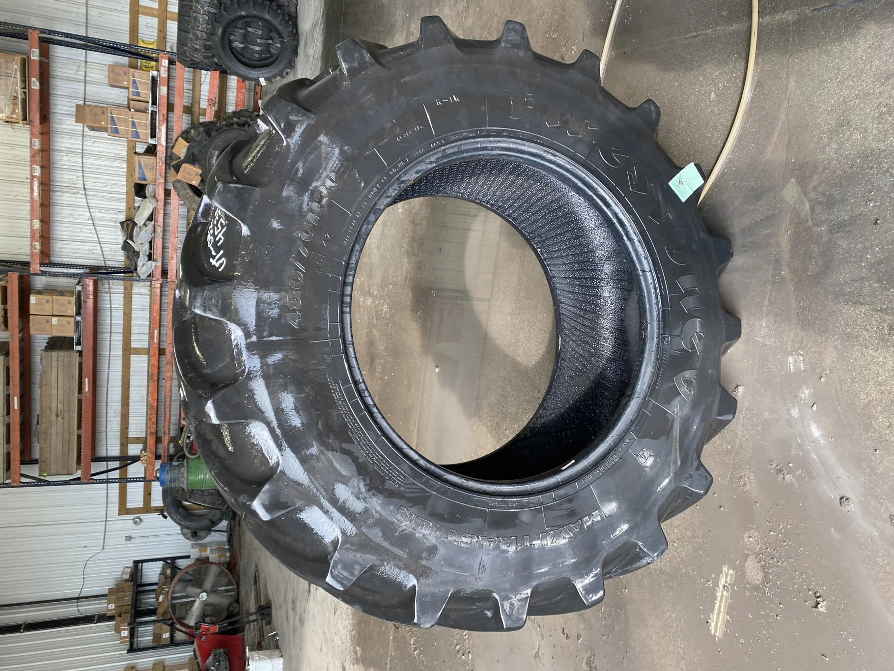Used 75% 480/70R30 Firestone Maxi Traction R-1W 152D TL - Good Condition (Weathering , Stubble and s image 2