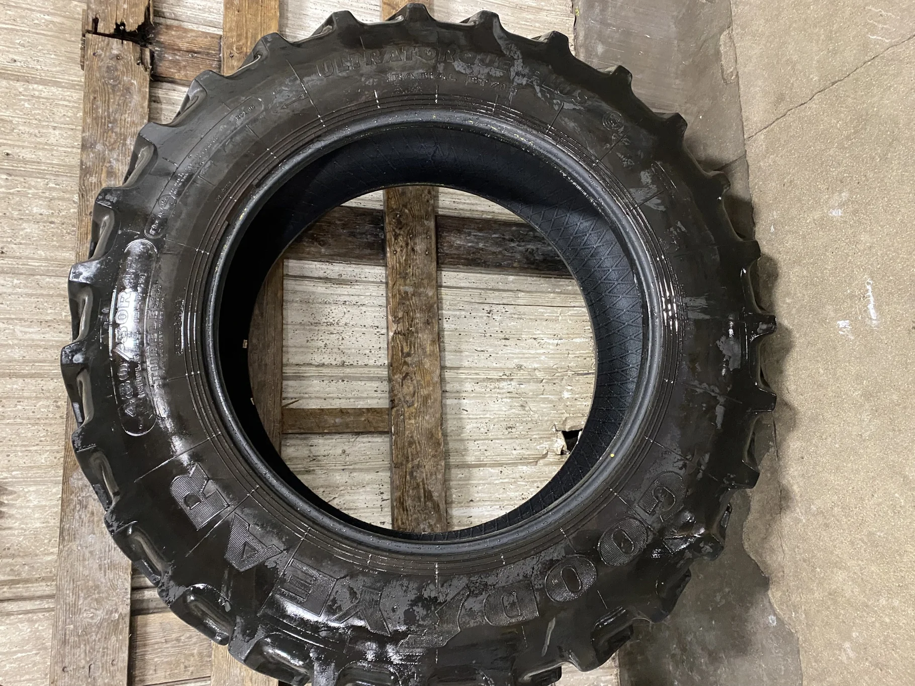 Used 85% 480/80R42 Goodyear Ultra Torque Plus Radial R-1 (154A8/B) TL - Good Condition (Lug Cuts, St