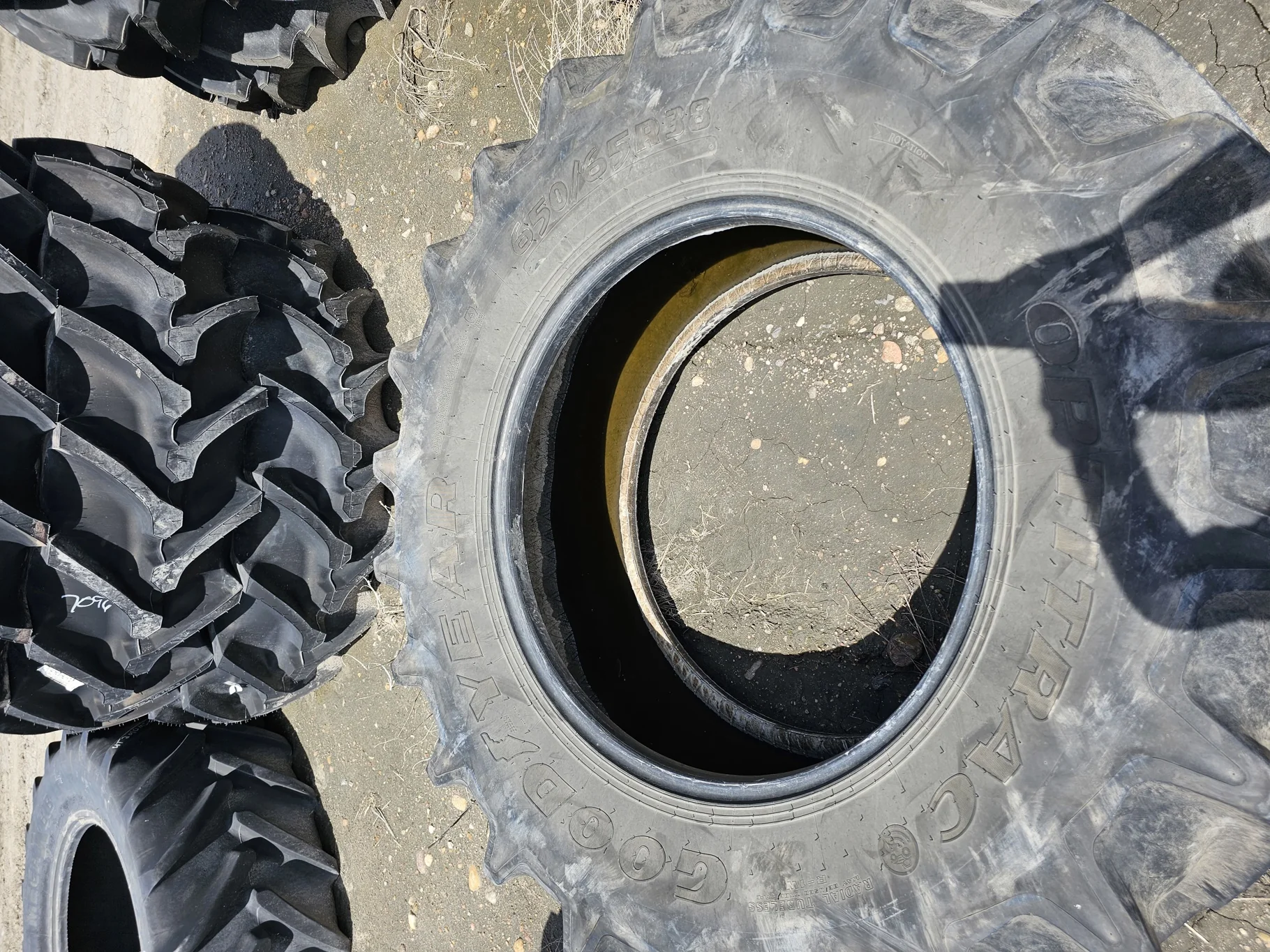 Used 90% 650/65R38 Goodyear Optitrac R-1W (166D) TL (Stubble, Lug Cuts, Slight Weathering) - Good Co