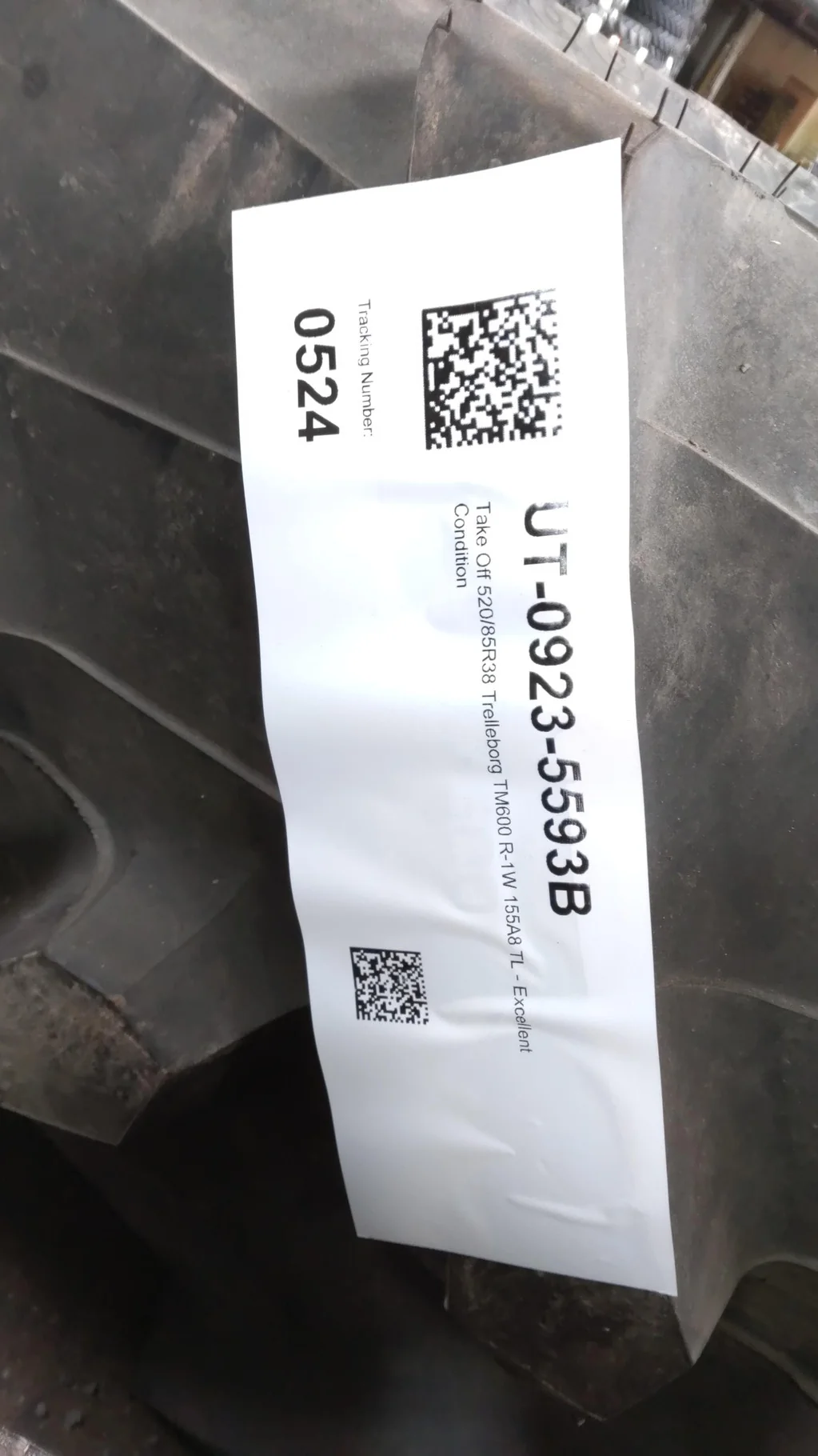 Take Off 520/85R38 Trelleborg TM600 R-1W 155A8 TL - Excellent Condition image 4