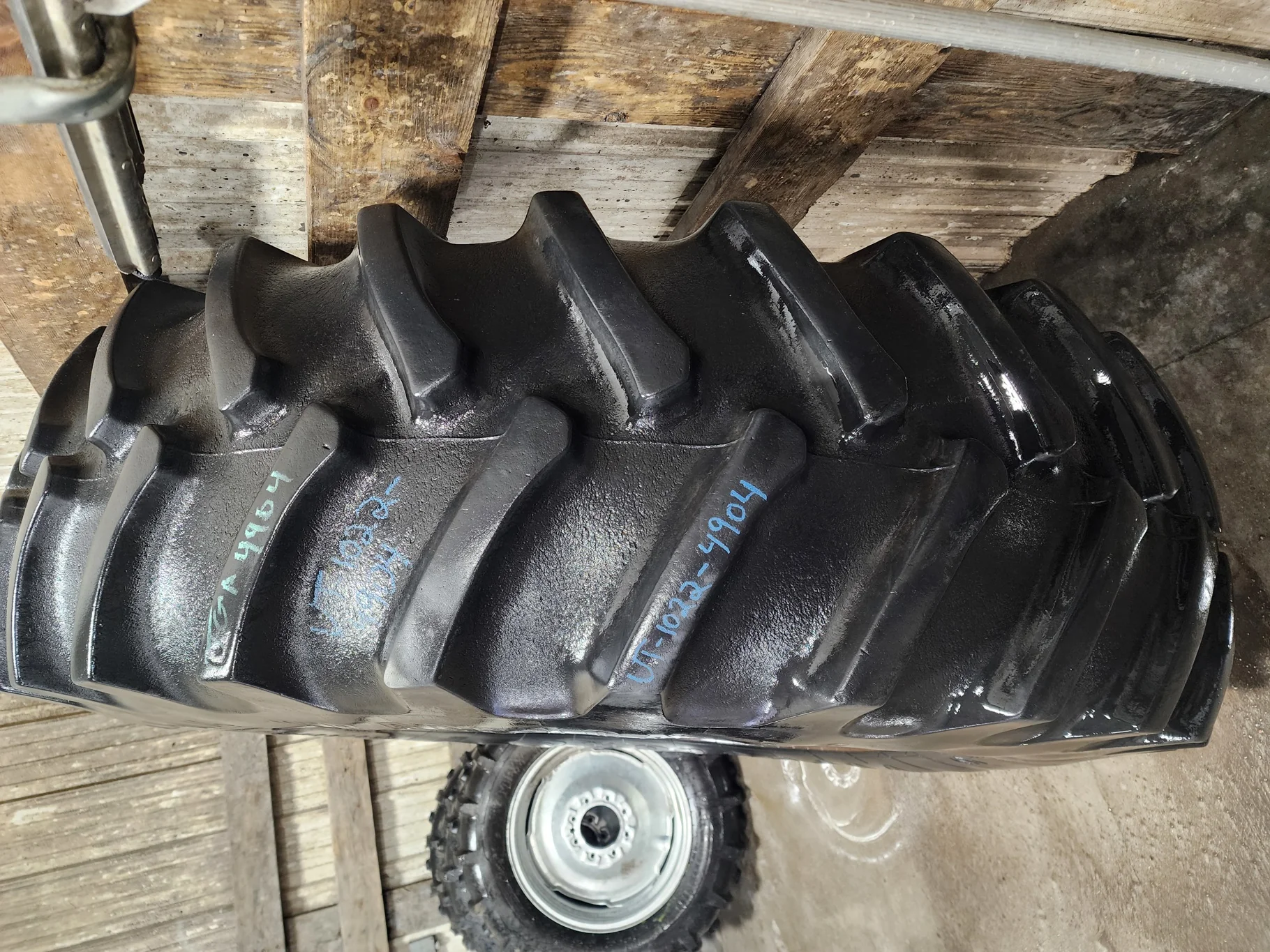 Used 75% 520/85R42 Firestone Radial Deep Tread 23 R-1W (157B) TL (Lug Cuts, Stubble, Weathering, Sc image 2