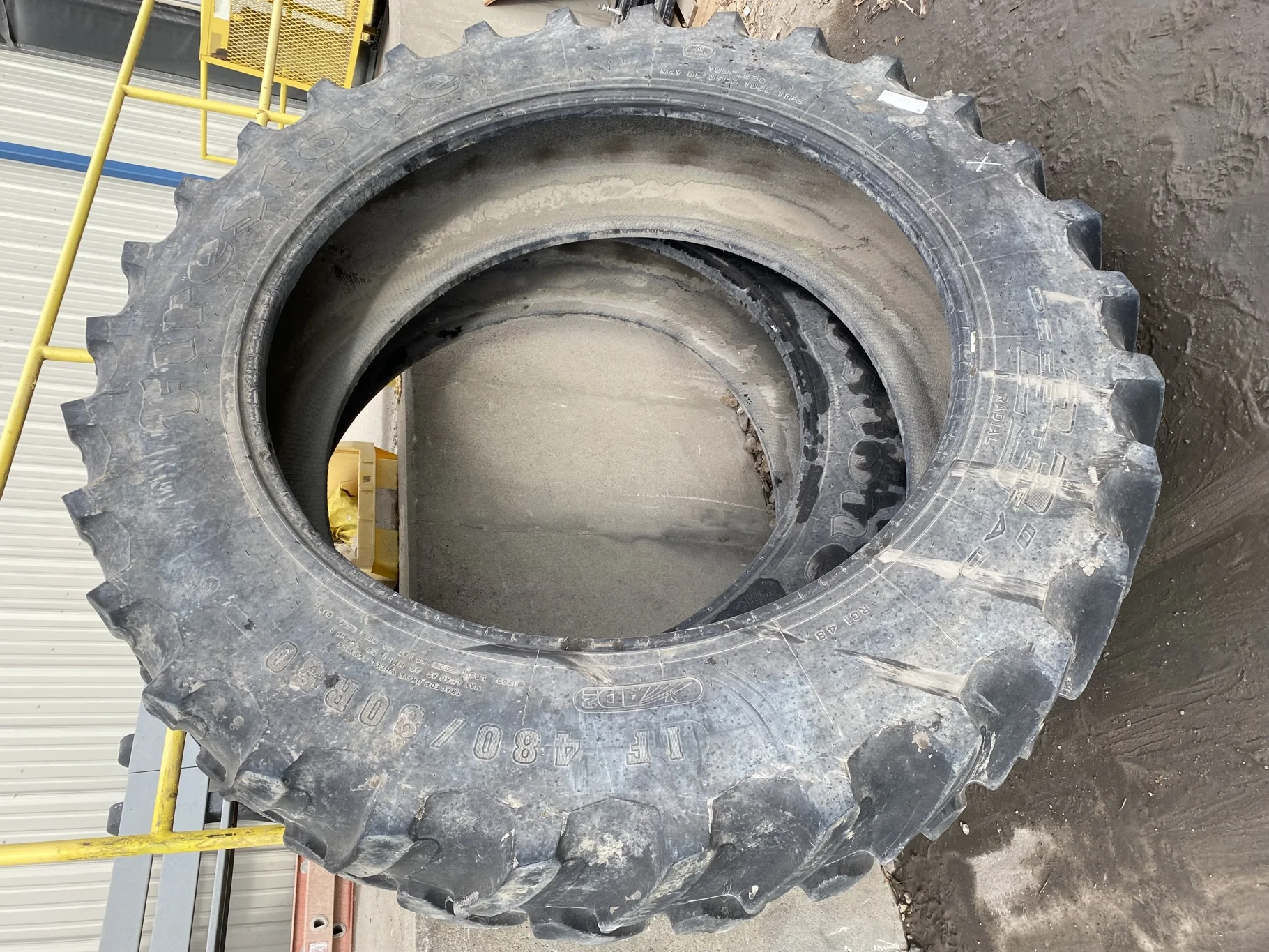 Used 55% IF480/80R50 Firestone Radial Deep Tread 23 R-1W (159B) TL  (Lug Cuts, Road Wear, Un image 2