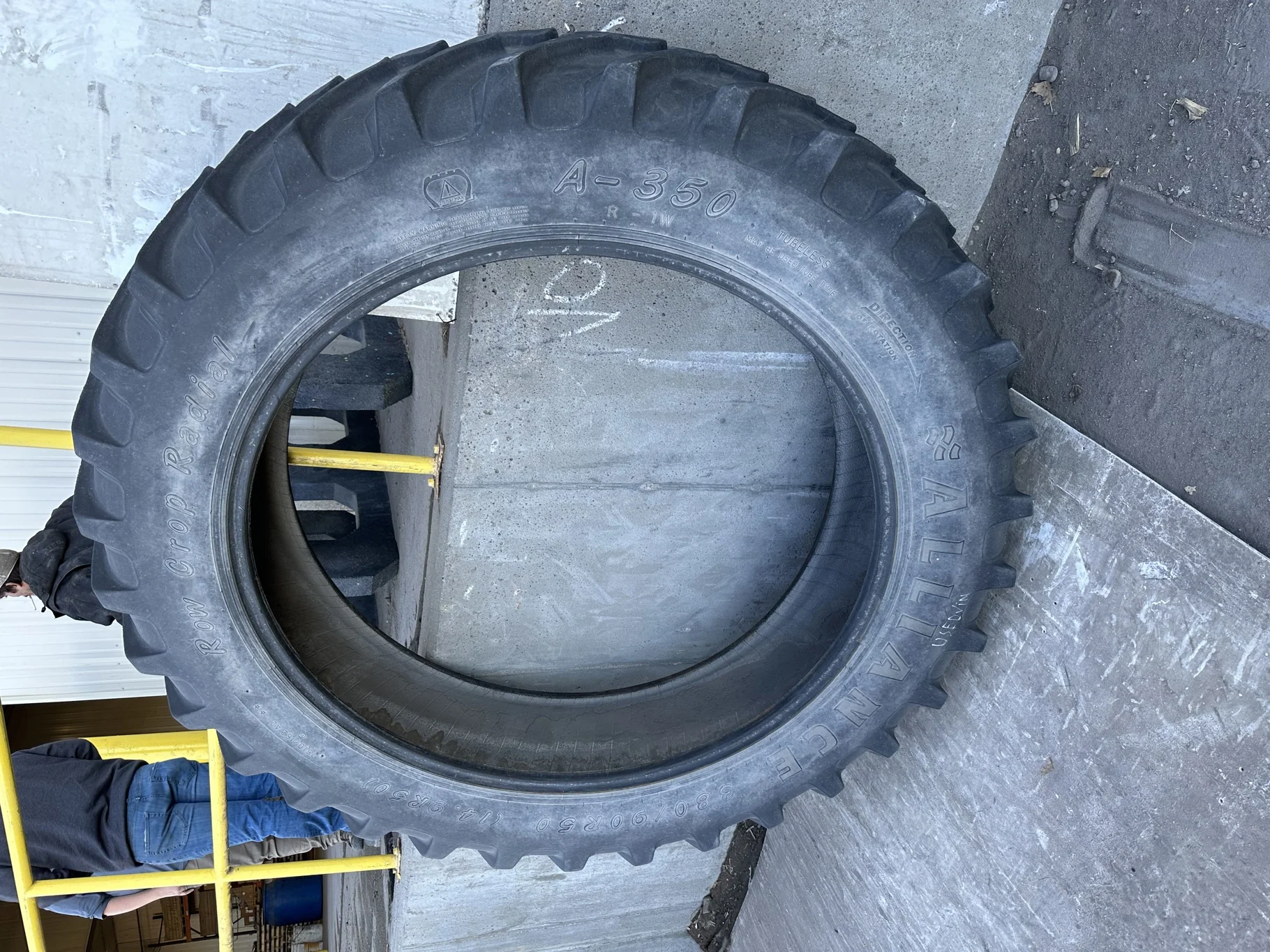 Used 60% 380/90R50 Alliance Row Crop Radial R-1 (151D) TL - (weathering, lug cuts, uneven wear)