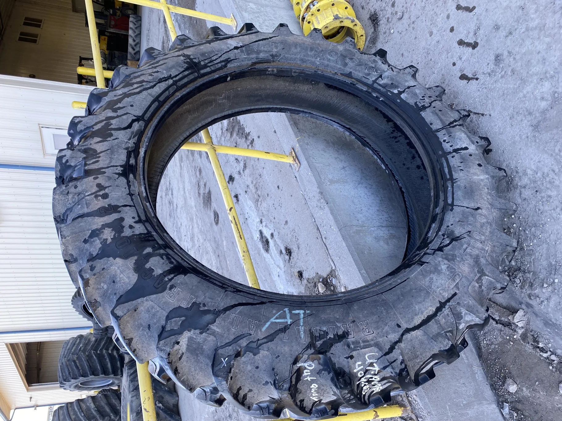 Used 80% 420/80R46 Firestone Radial All Traction 23 R-1 151B TL - heavy lug cuts/chunks, uneven tra image 2