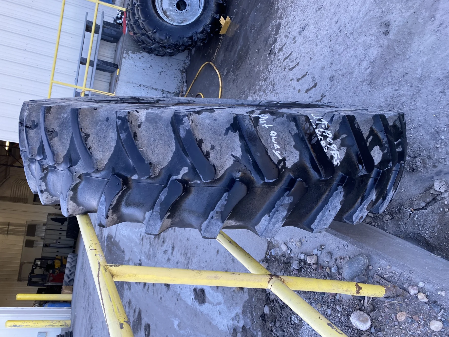 Used 80% 420/80R46 Firestone Radial All Traction 23 R-1 151B TL - heavy lug cuts/chunks, uneven tra image 3
