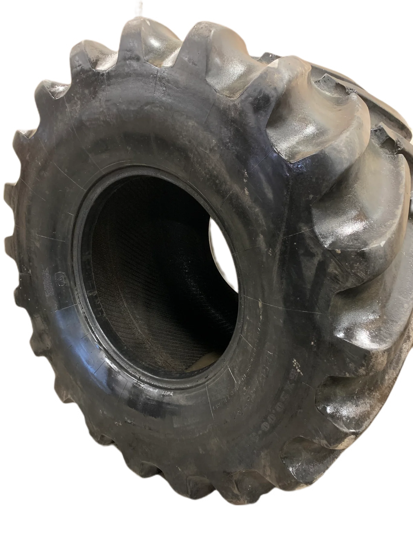 Used 80% IF1250/45-32 Firestone R-1W 177B (stubble) Side wall Cracks, Lug Damage