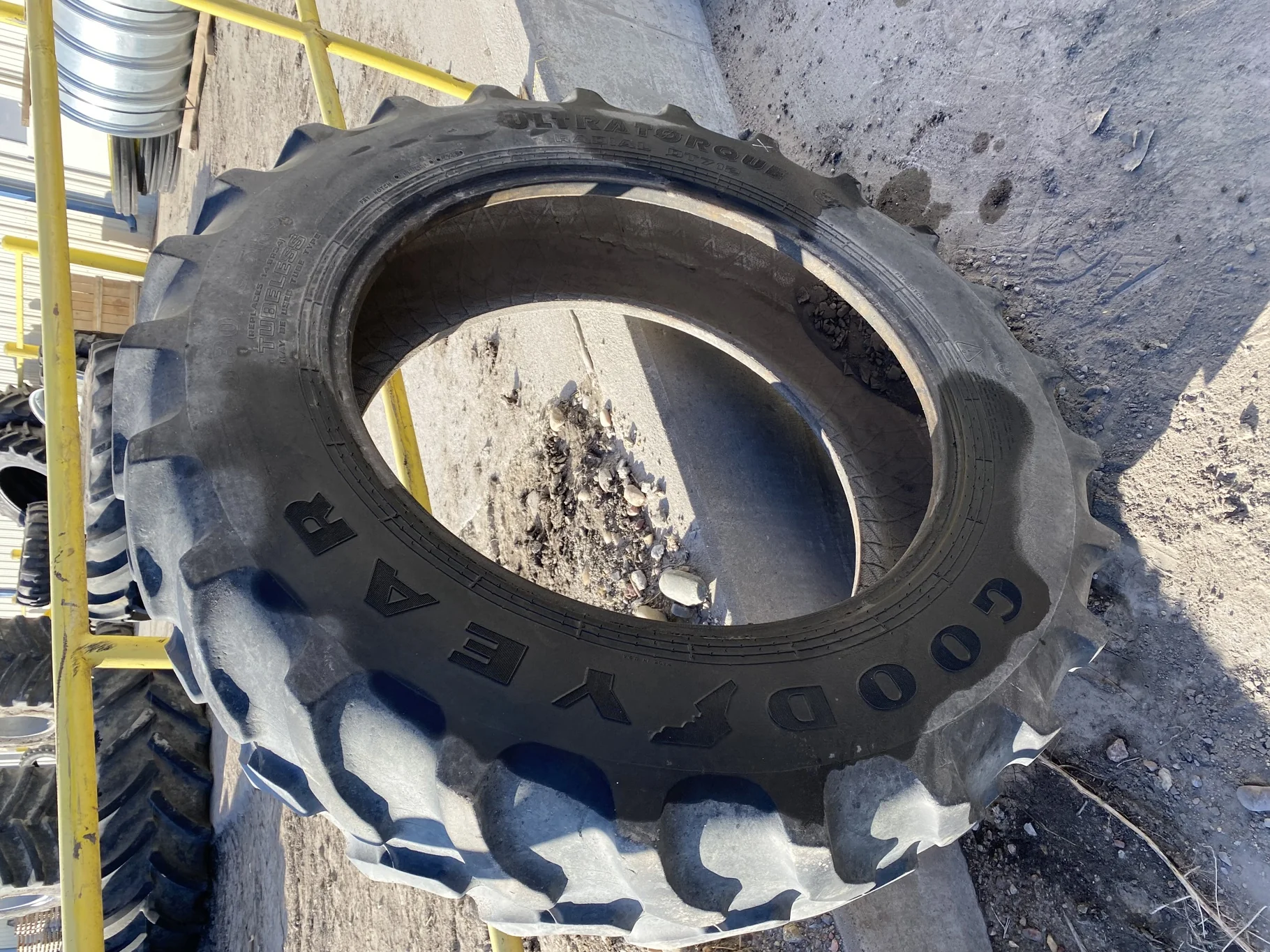 Used 40% 380/85R34 Goodyear Ultra Torque Radial DT712 137A8 TL - lug cuts, stubble, weathering, road image 2