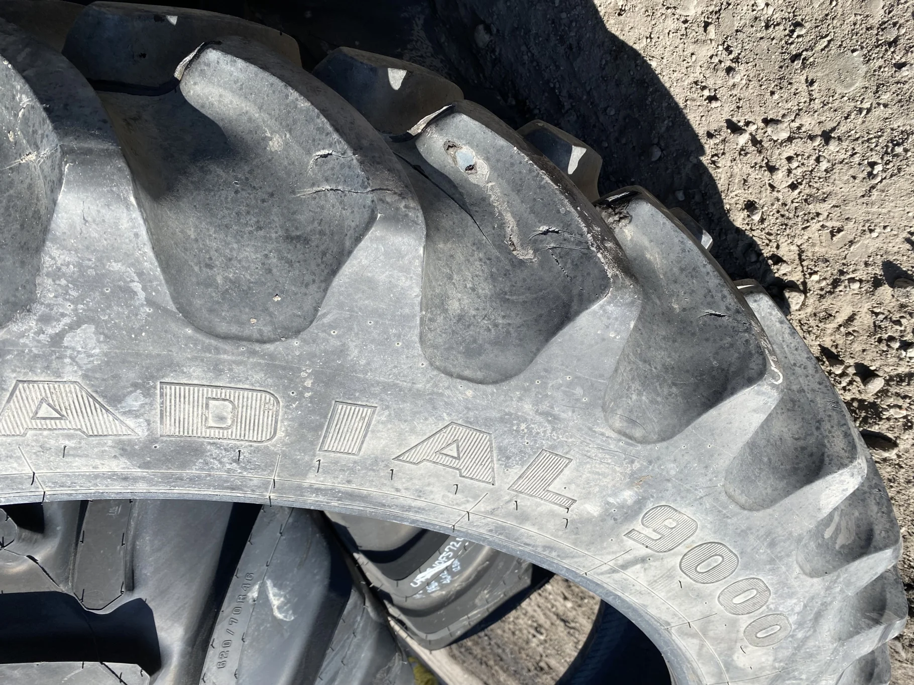 Used 90% 380/90R54 Firestone Radial 9000 R-1W (152B) TL (Lug Cuts, Side wall cuts, Chunks Of Lugs Mi image 3
