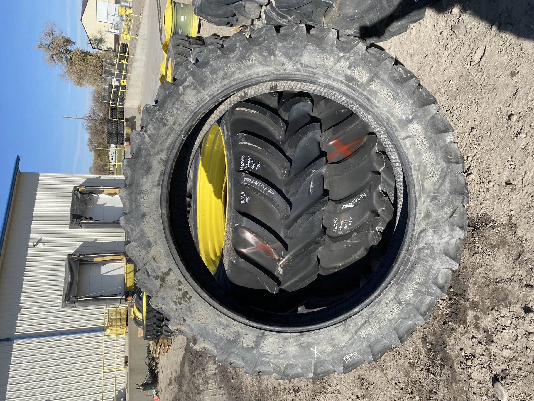 Used 90% 380/90R54 Firestone Radial 9000 R-1W (152B) TL (Lug Cuts, Side wall cuts, Chunks Of Lugs Mi image 6