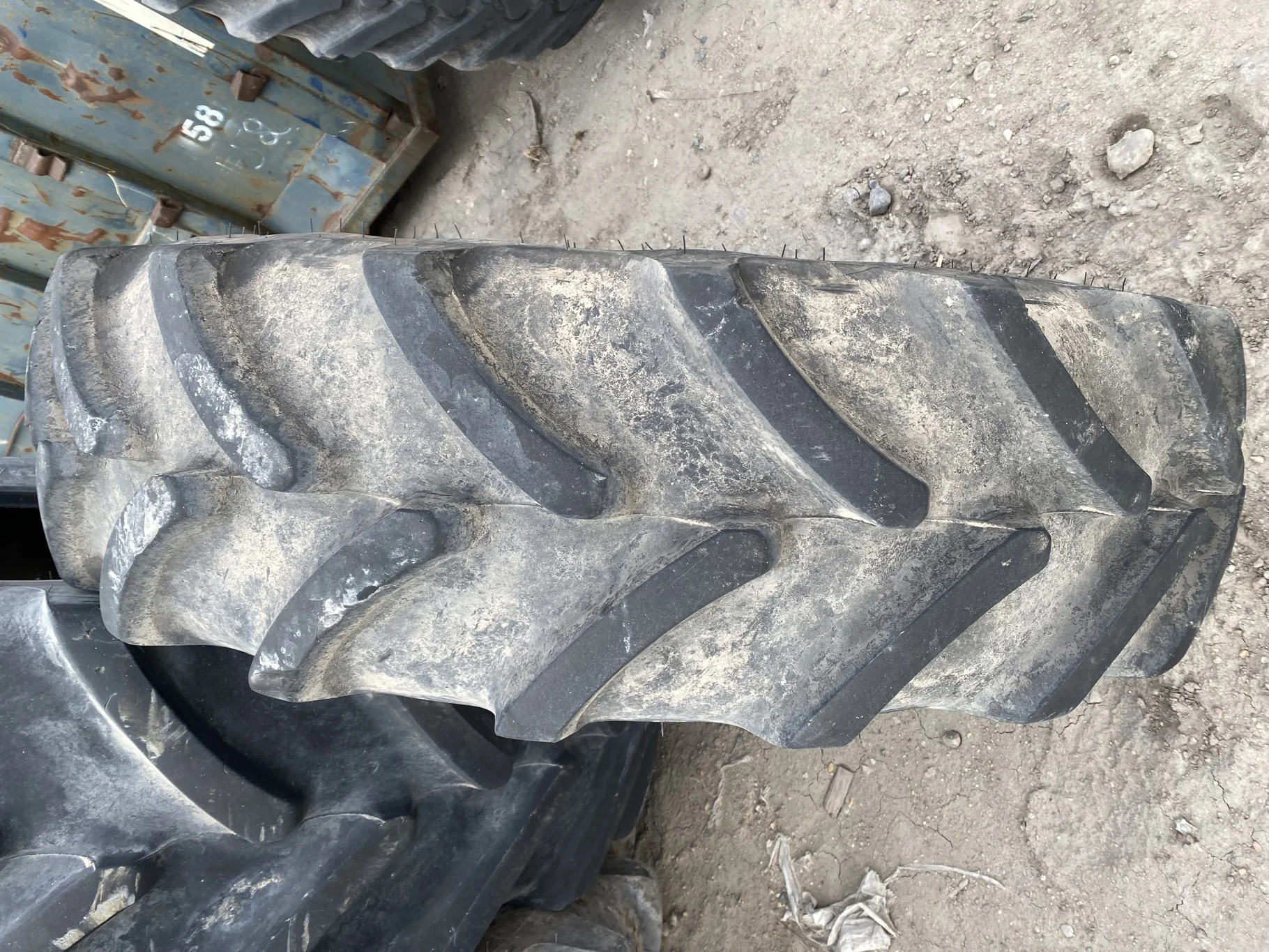 Used 90% 340/85R28 Firestone Performer 85 127D TL (lug cuts, chunks, stubble, weathering, between tr image 3