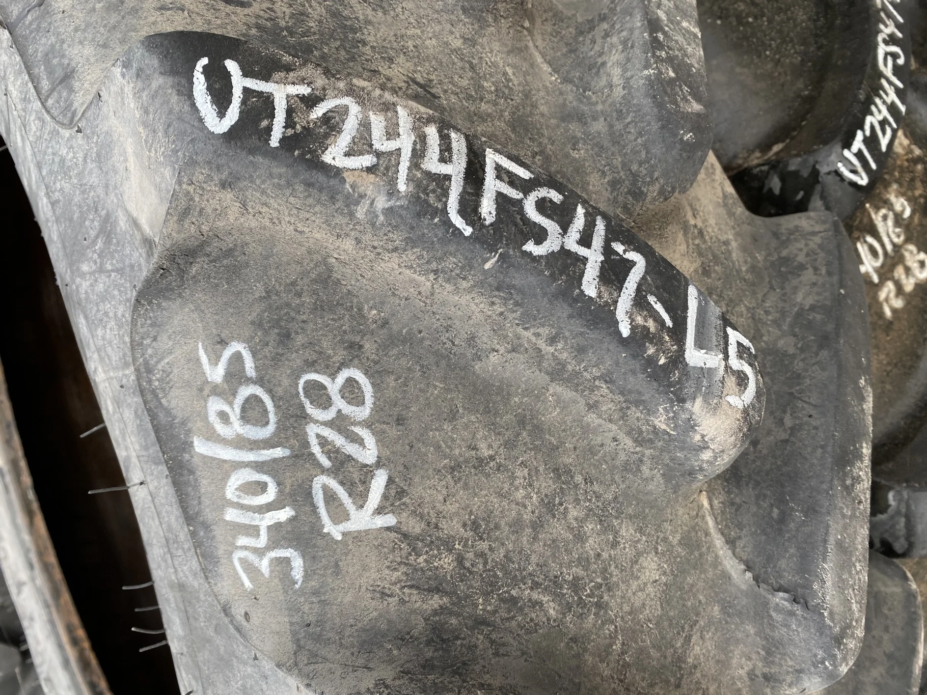 Used 90% 340/85R28 Firestone Performer 85 127D TL (lug cuts, chunks, stubble, weathering, between tr image 8