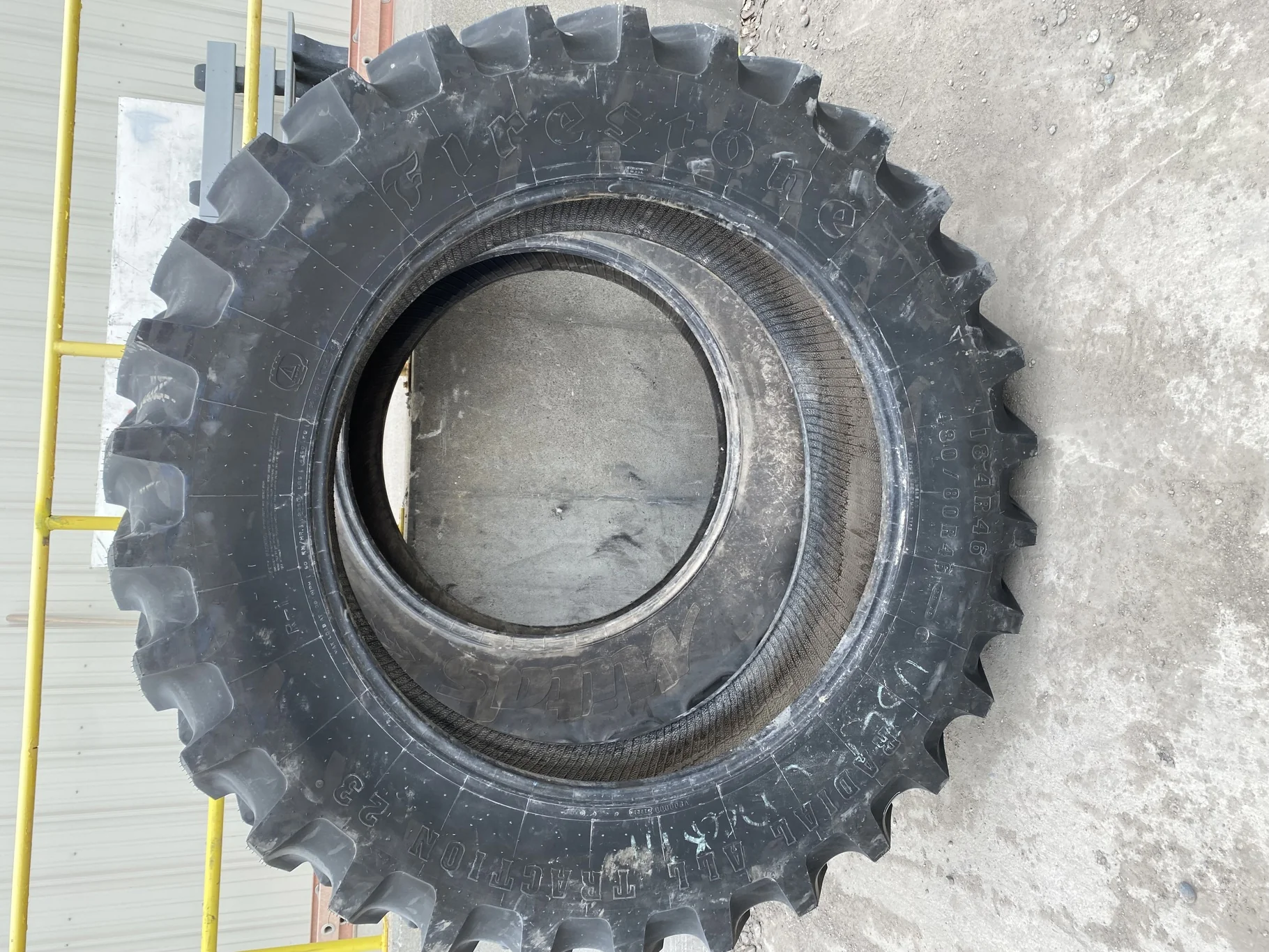 Used 95% 480/80R46 Firestone Radial All Traction 158A8 R-1 TL (lugcuts, banding damage from shipping