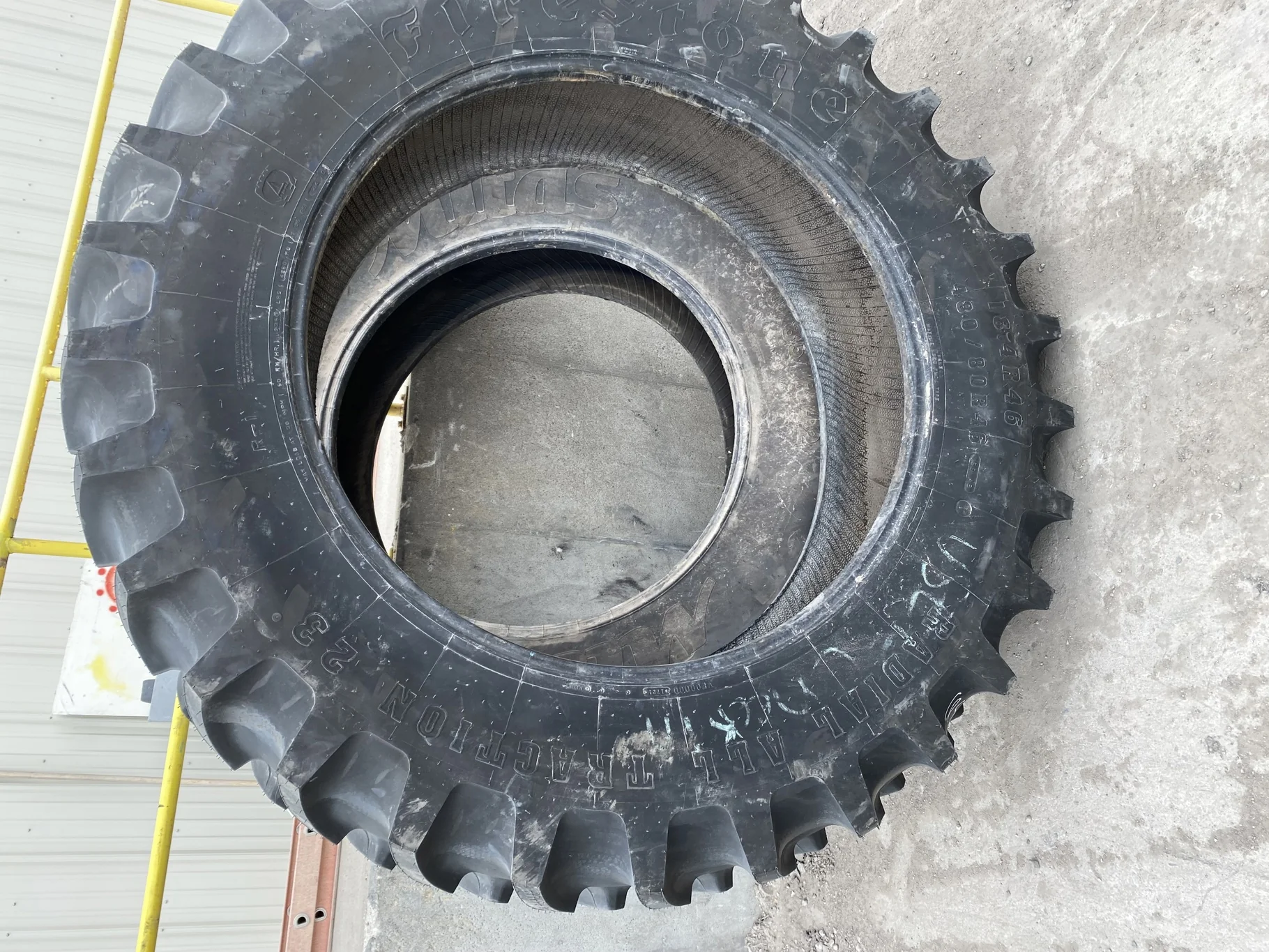 Used 95% 480/80R46 Firestone Radial All Traction 158A8 R-1 TL (lugcuts, banding damage from shipping image 2