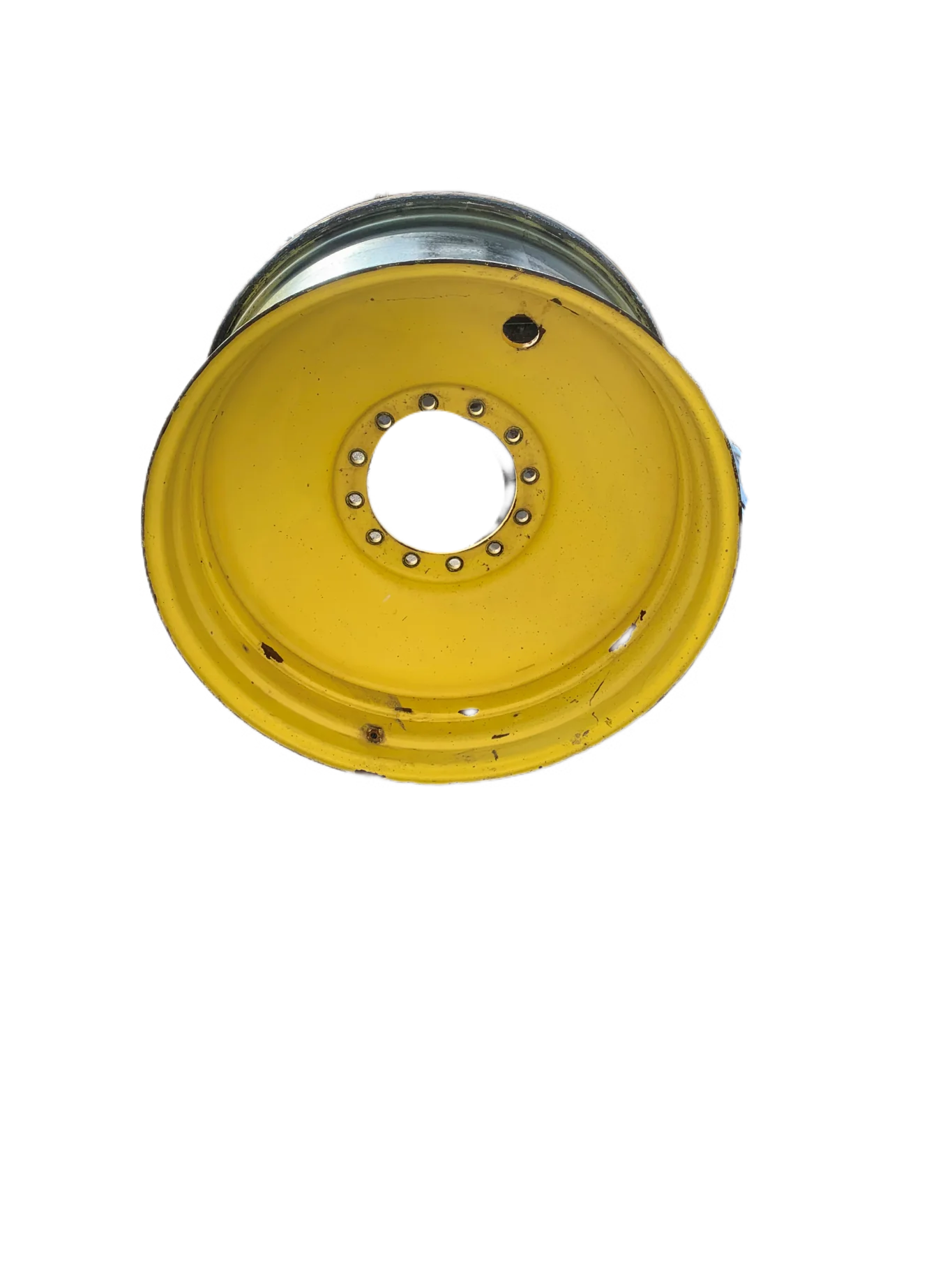 Used 18 X 38 John Deere Yellow Sprayer Wheels (Peeling Paint, Rust Around Mounting Flange,