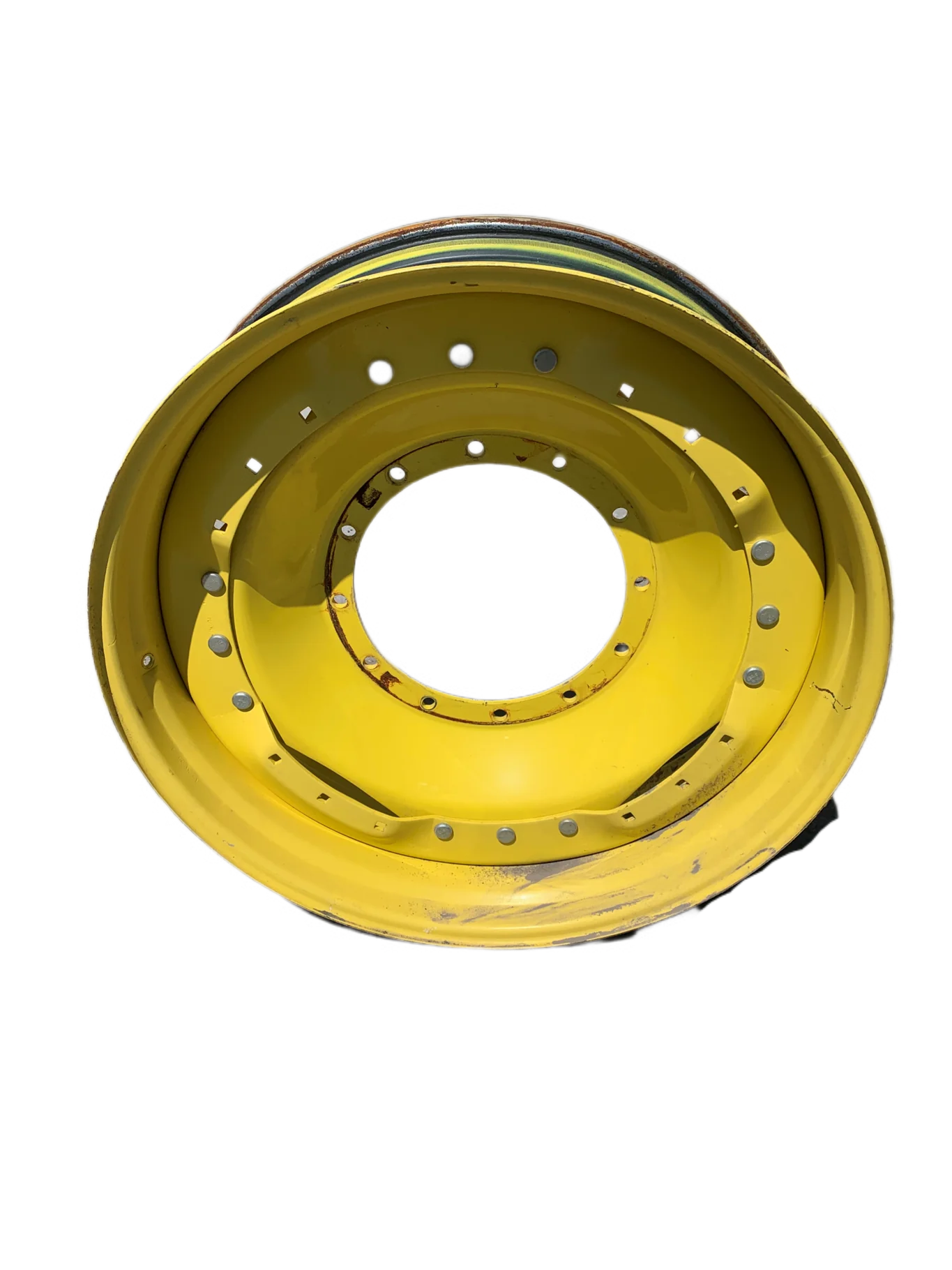 Used 12 X 42 WAFFLE JD Yellow 12-19.68-17.65 3 BOLT CENTER (Rust Around Mounting Holes, Scratches)