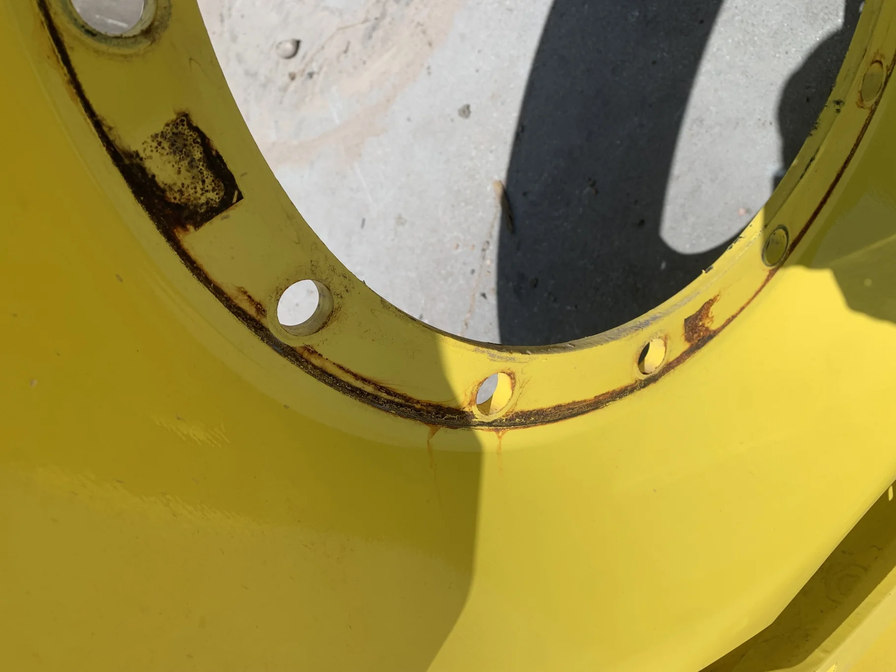 Used 12 X 42 WAFFLE JD Yellow 12-19.68-17.65 3 BOLT CENTER (Rust Around Mounting Holes, Scratches) image 3