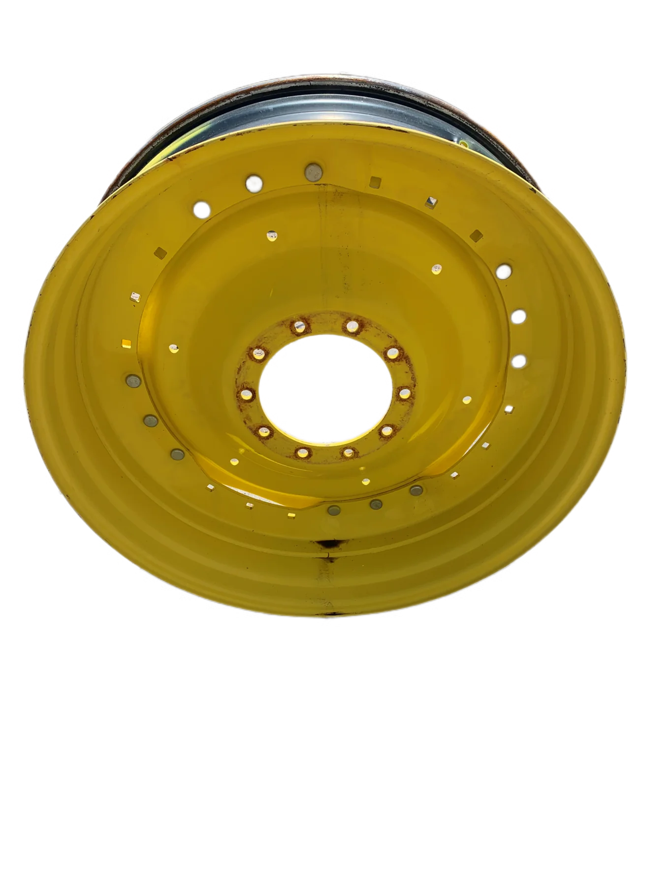 Used 12 X 42 JD Yellow 10 Bolt Center 3 Bolt Waffle Wheel (Rust Around Mounting Holes, Small Scratch