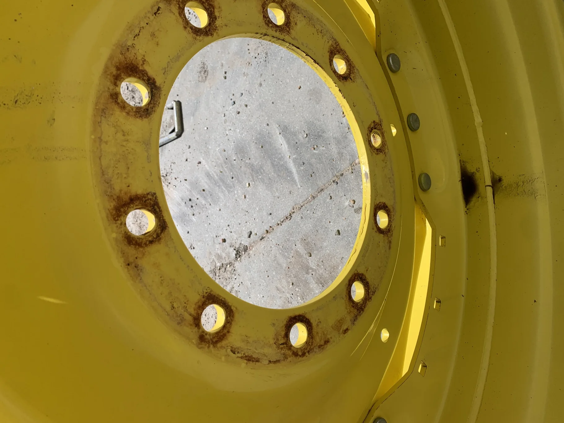Used 12 X 42 JD Yellow 10 Bolt Center 3 Bolt Waffle Wheel (Rust Around Mounting Holes, Small Scratch image 3