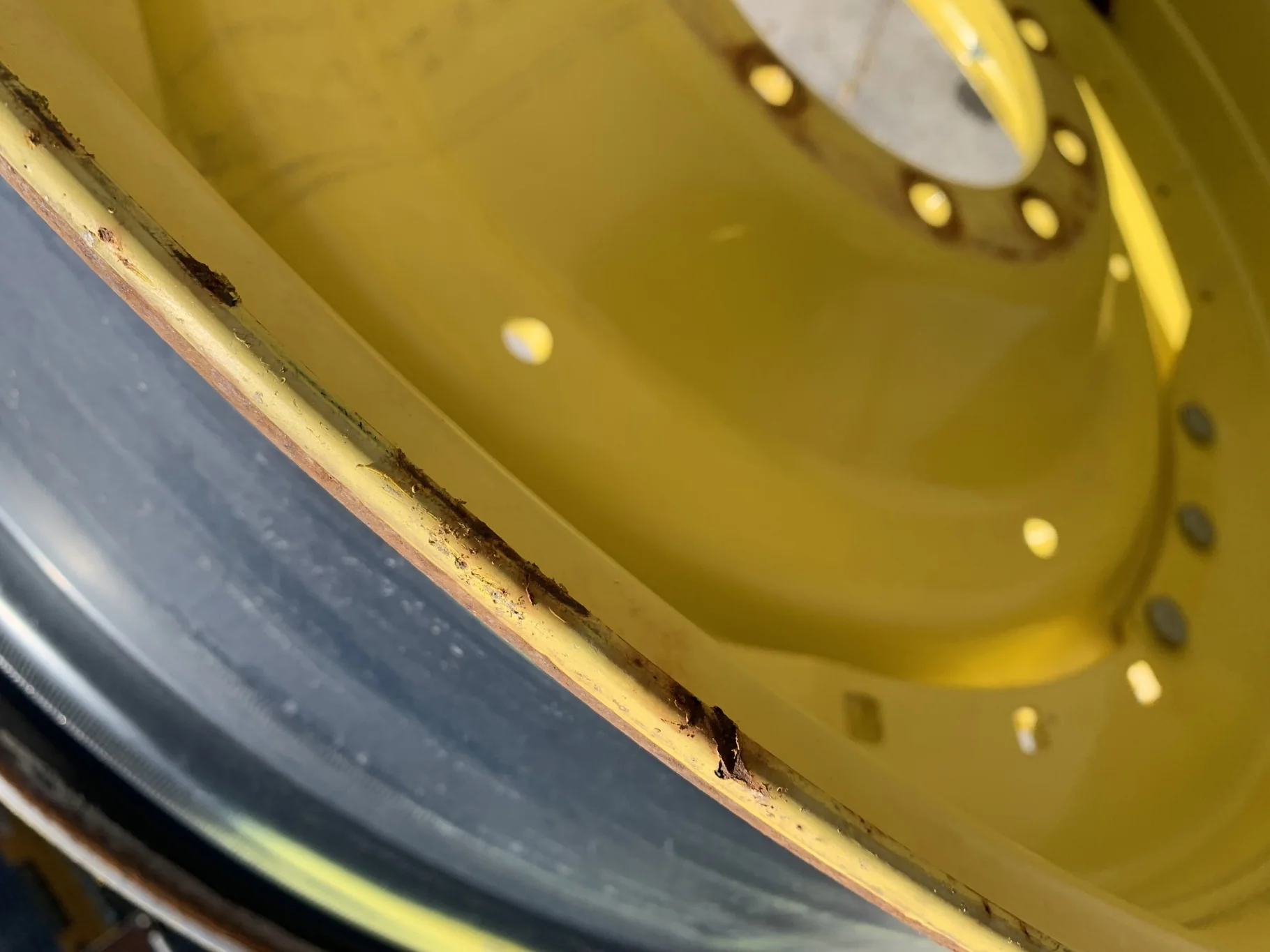 Used 12 X 42 JD Yellow 10 Bolt Center 3 Bolt Waffle Wheel (Rust Around Mounting Holes, Small Scratch image 4