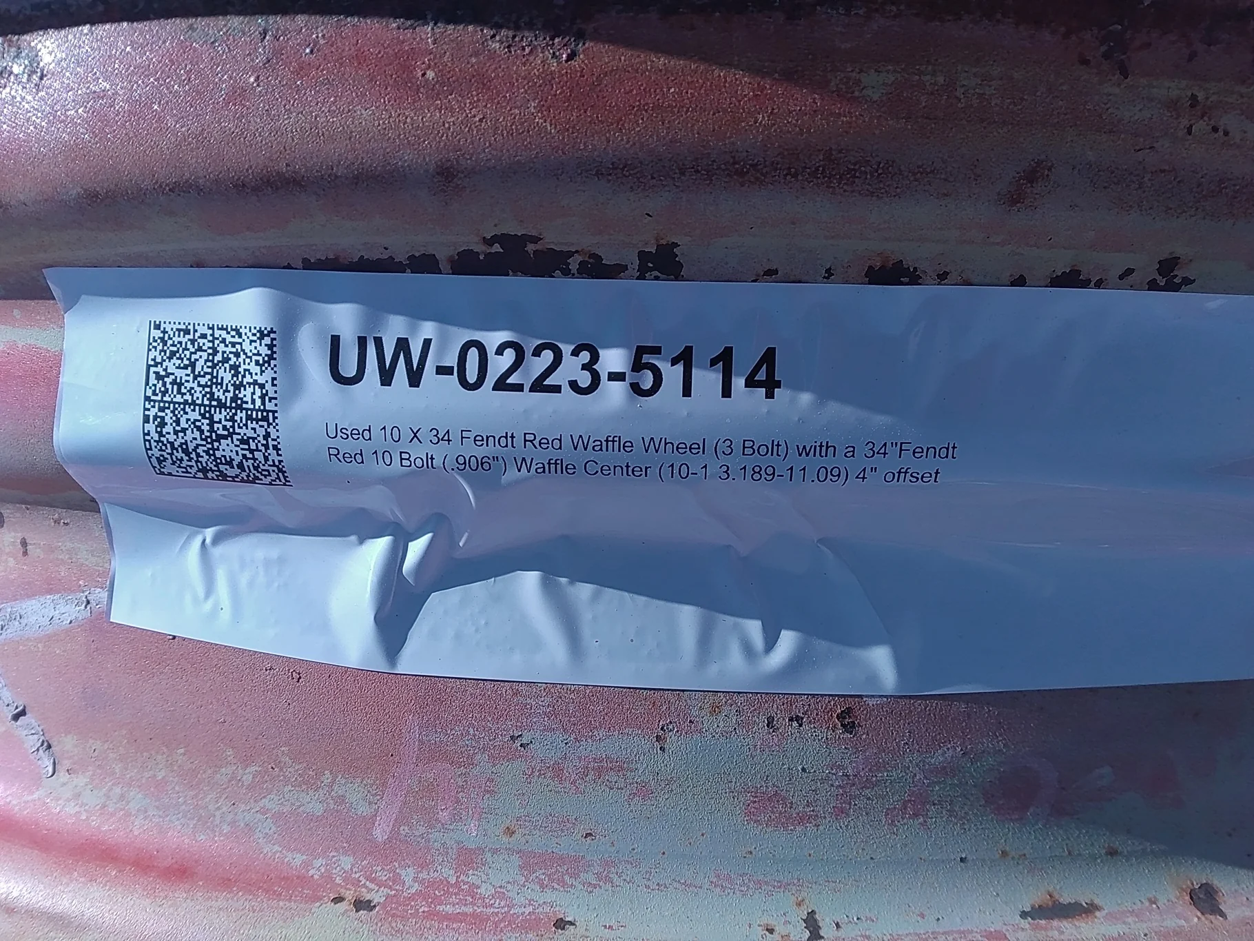 Used 10 X 34 Fendt Red Waffle Wheel (3 Bolt) with a 34"Fendt Red 10 Bolt (.906") Waffle Center (10-1 image 2