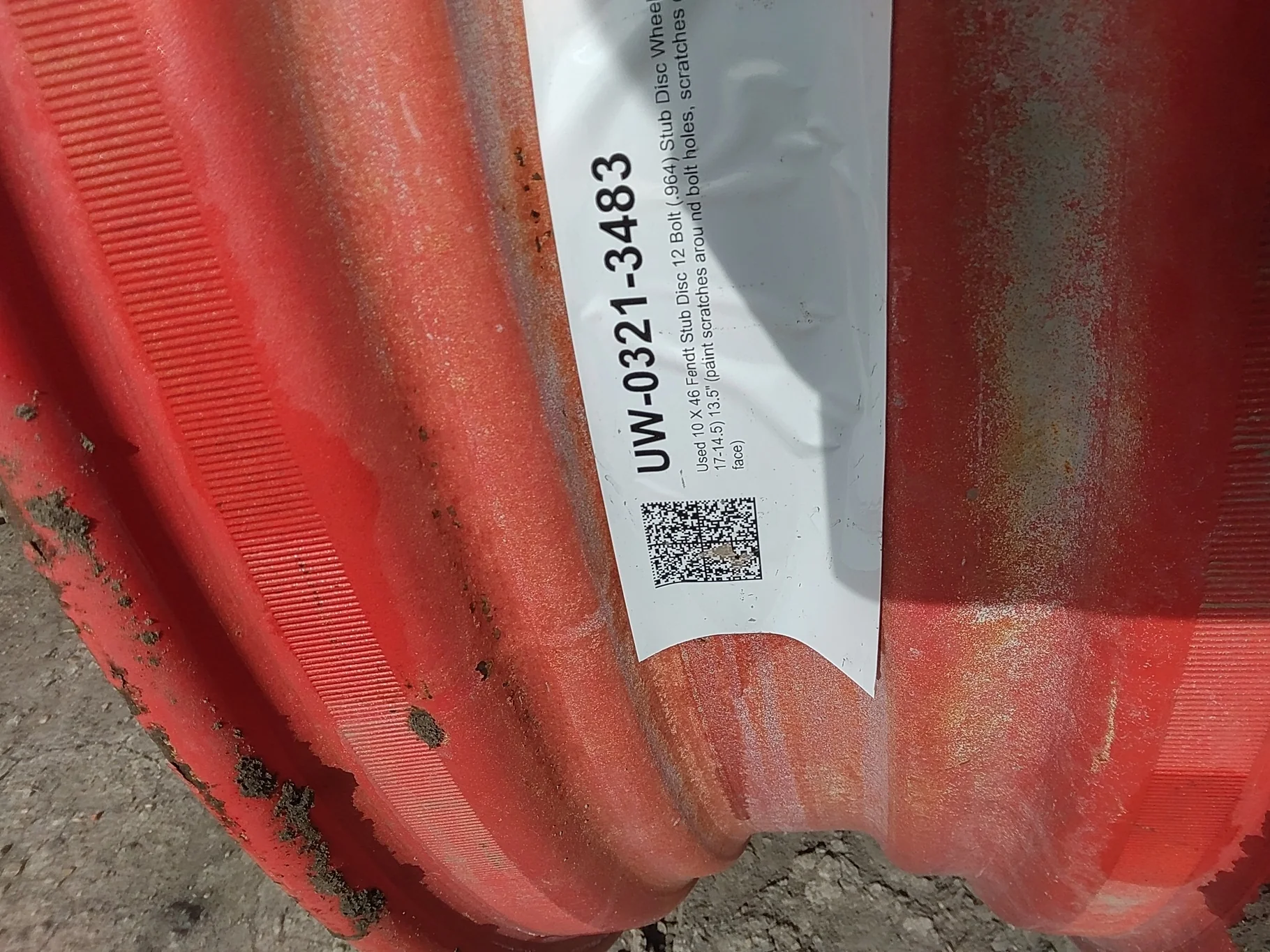 Used 10 X 46 Fendt Stub Disc 12 Bolt (.964) Stub Disc Wheel (12-17-14.5) 13.5" (paint scratches arou
