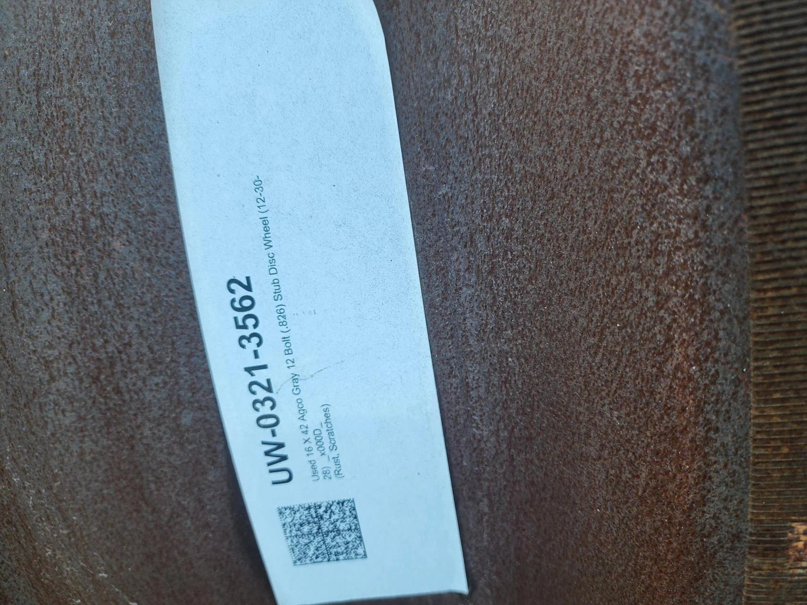 Used 16 X 42 Agco Gray 12 Bolt (.826) Stub Disc Wheel (12-30-28)  _x000D_
(Rust, Scratches) image 6