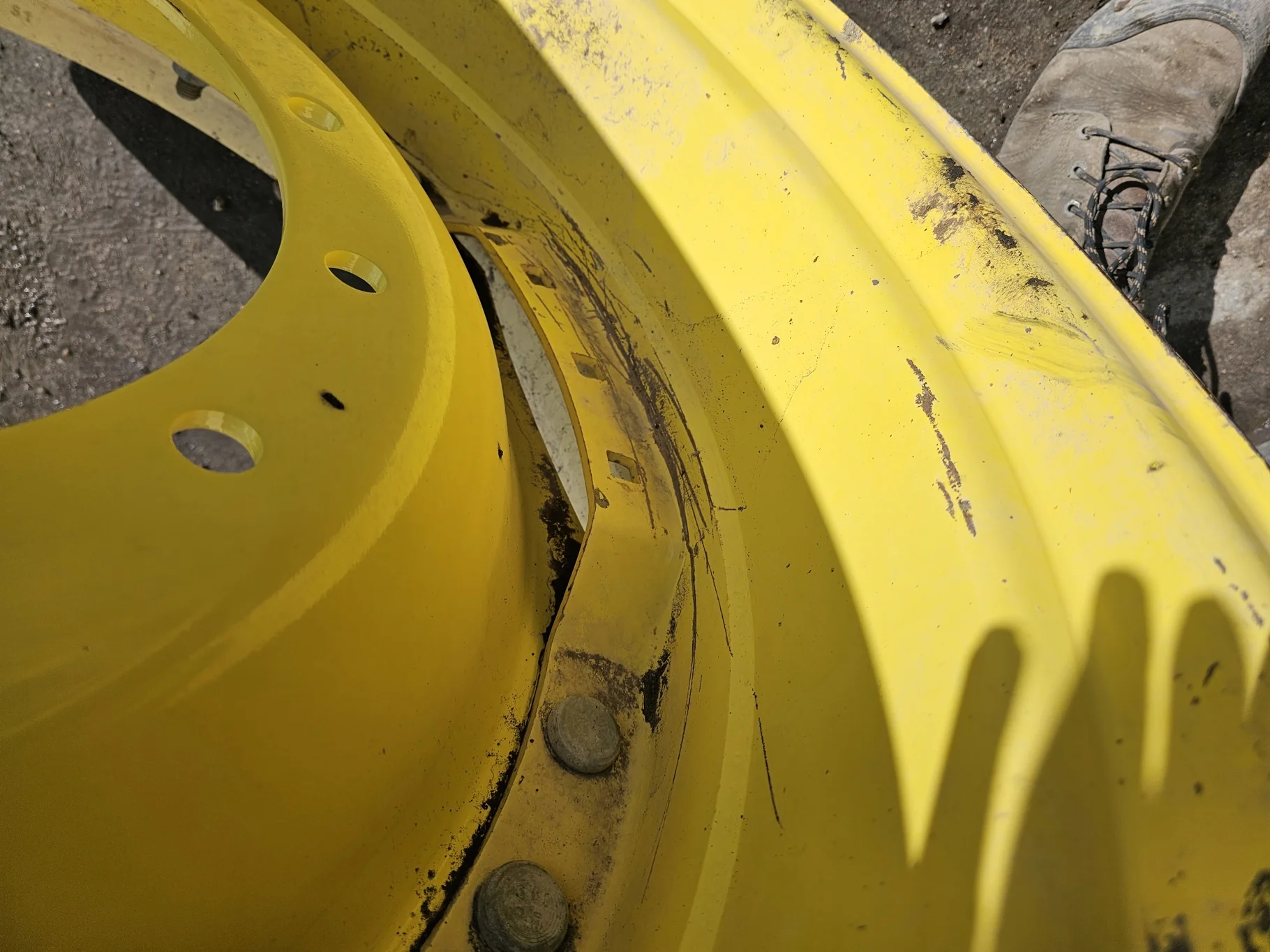 Used 13 X 34 John Deere Yellow Waffle Wheel (3 Bolt) (16-29.25) 8.25" BS with a 34" John Deere Yello image 5