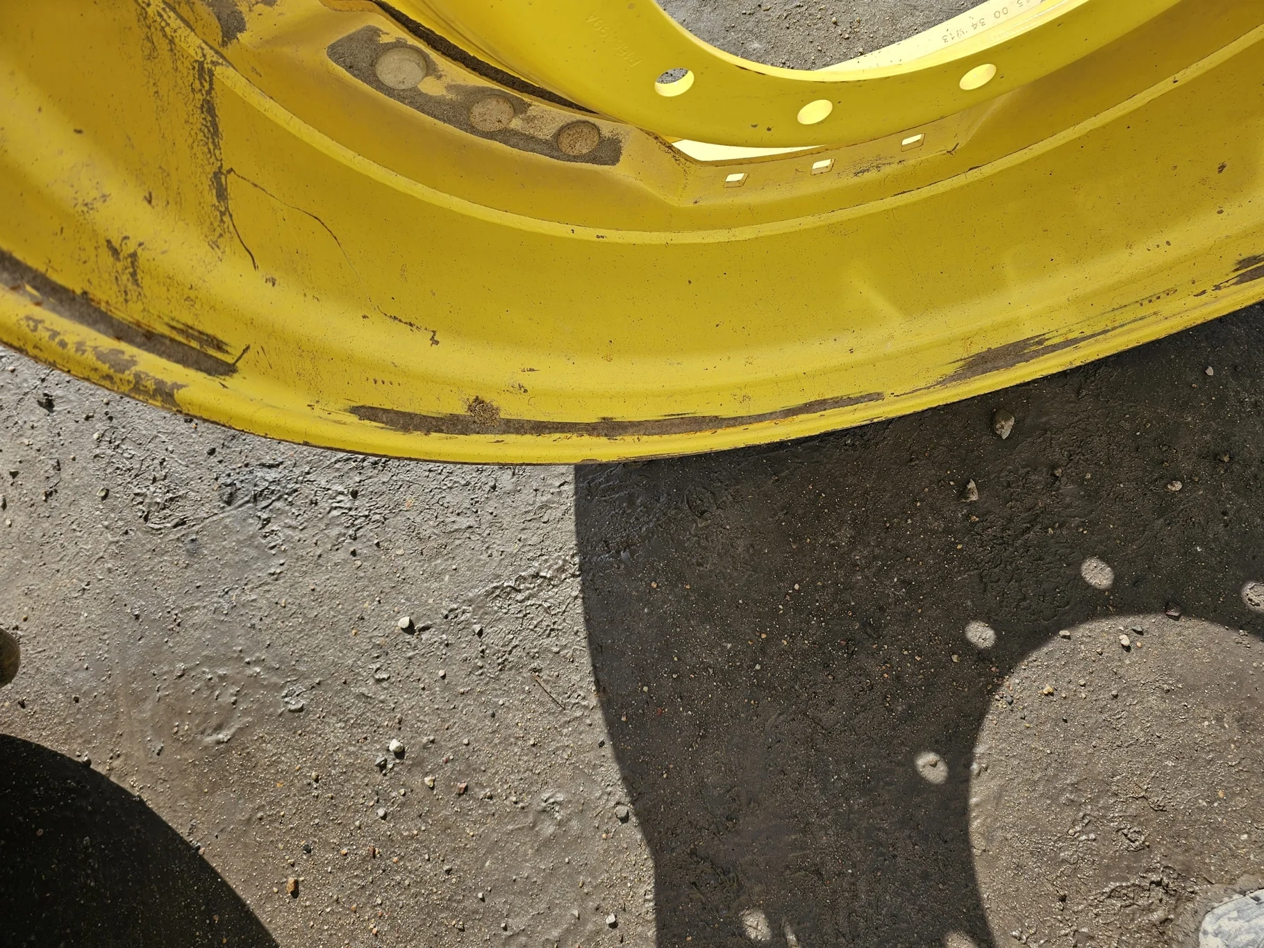 Used 13 X 34 John Deere Yellow Waffle Wheel (3 Bolt) (16-29.25) 8.25" BS with a 34" John Deere Yello image 6