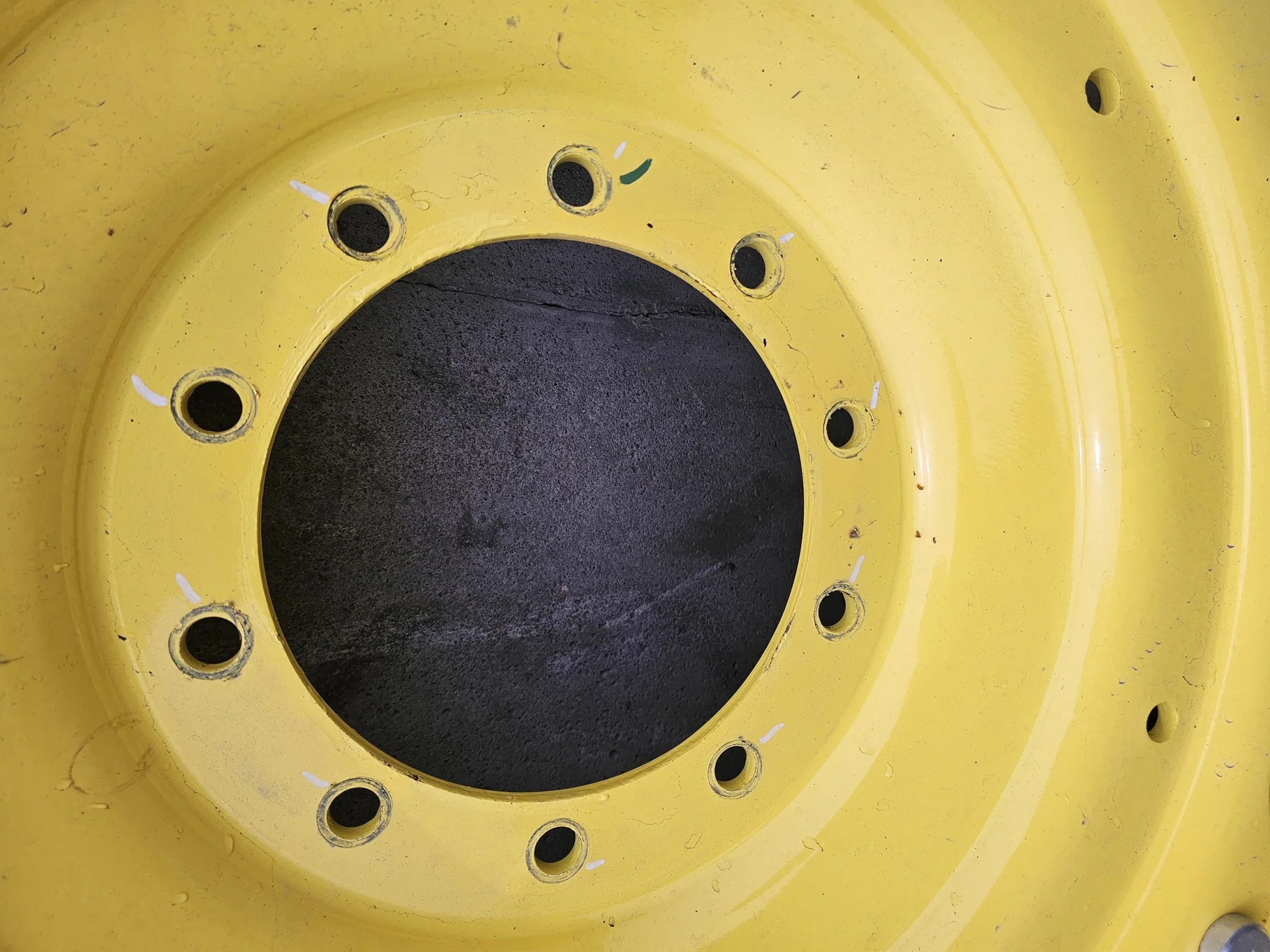 Used 10 X 46 John Deere Yellow 12 Bolt (.937) Stub Disc Wheel (12-32.047-30.09) - 3.875" with a 38"