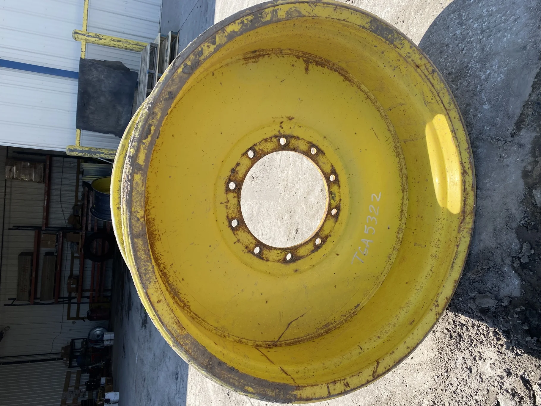 Used 16 X 34 John Deere Yellow 10 Bolt Sprayer Wheel  _x000D_
(Rust, Gashes, Faded Paint) image 2
