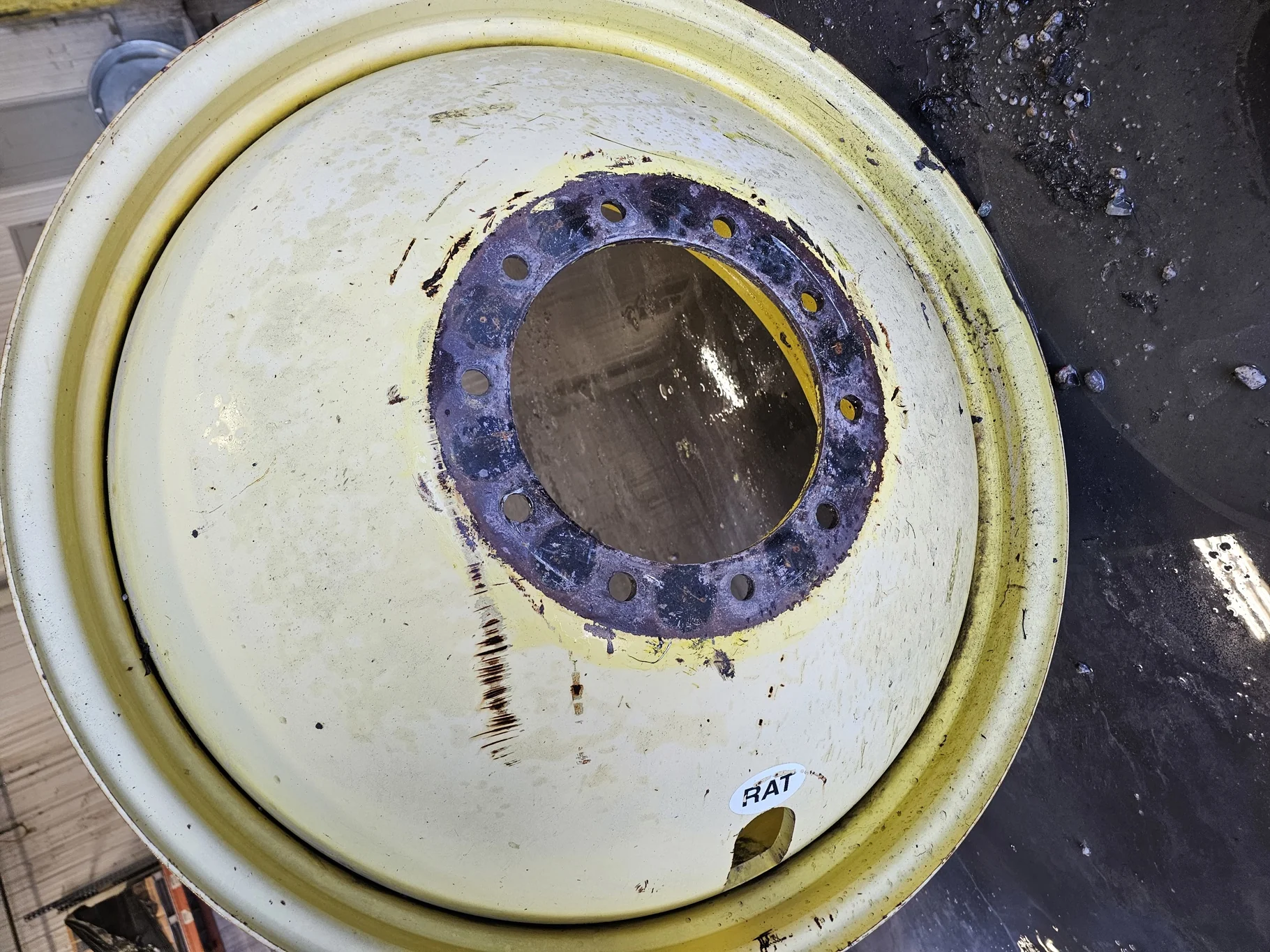 USED 16 X 38 10-13.187-11.07-14.4 (INSIDE) DOLLY DUAL YELLOW WHEEL image 3