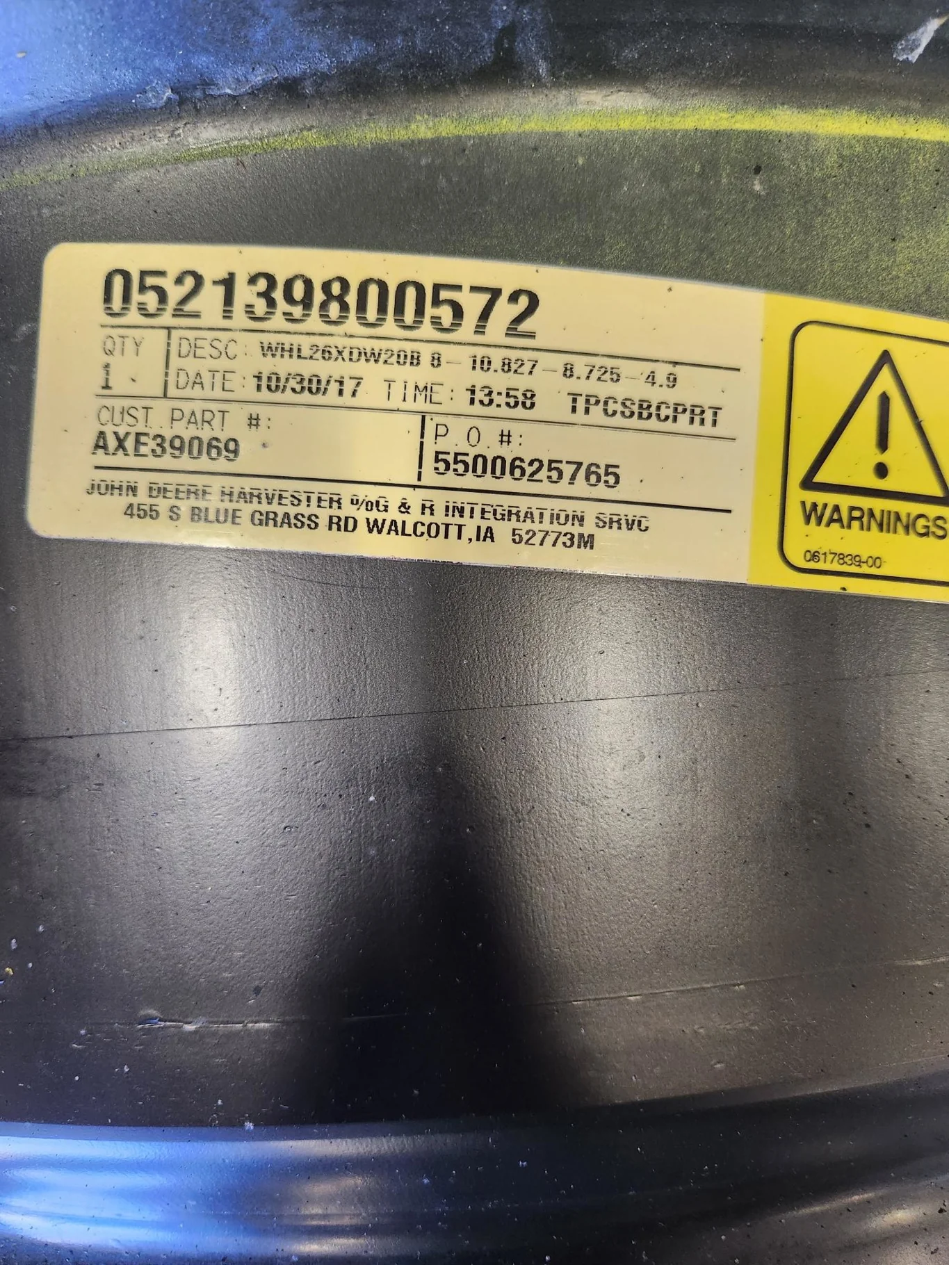 Used 20 x 26 8-10.827-8.725-4.9 3/8 JD Yellow Wheel