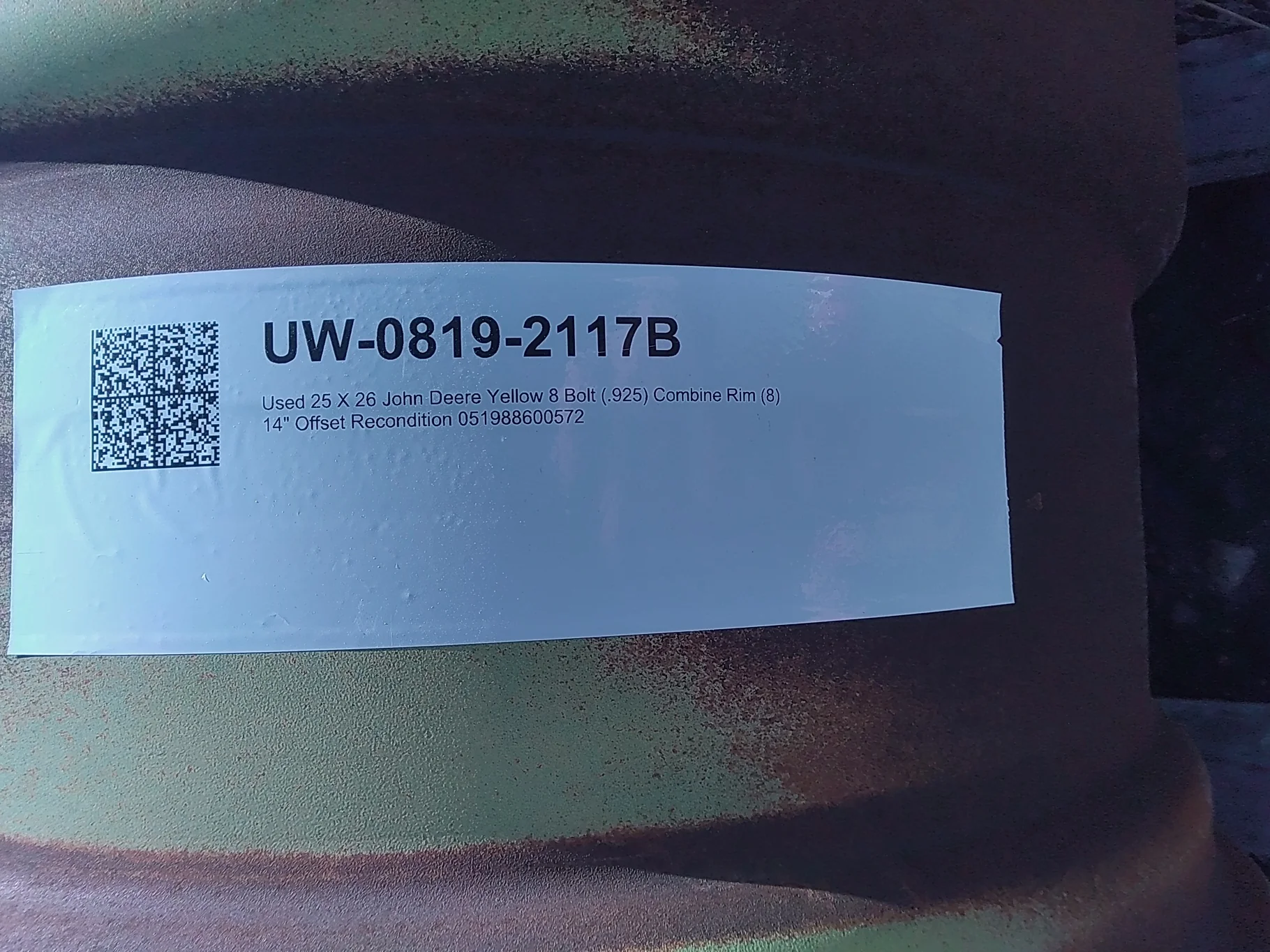 Used 25 X 26 John Deere Yellow 8 Bolt (.925) Combine Rim (8) 14" Offset image 2