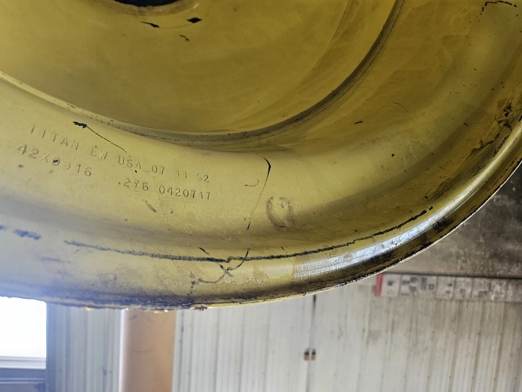 USED 16 x 42 10-13.187-11.07-14.4 (INSIDE) DOLLY DUAL YELLOW WHEEL image 4