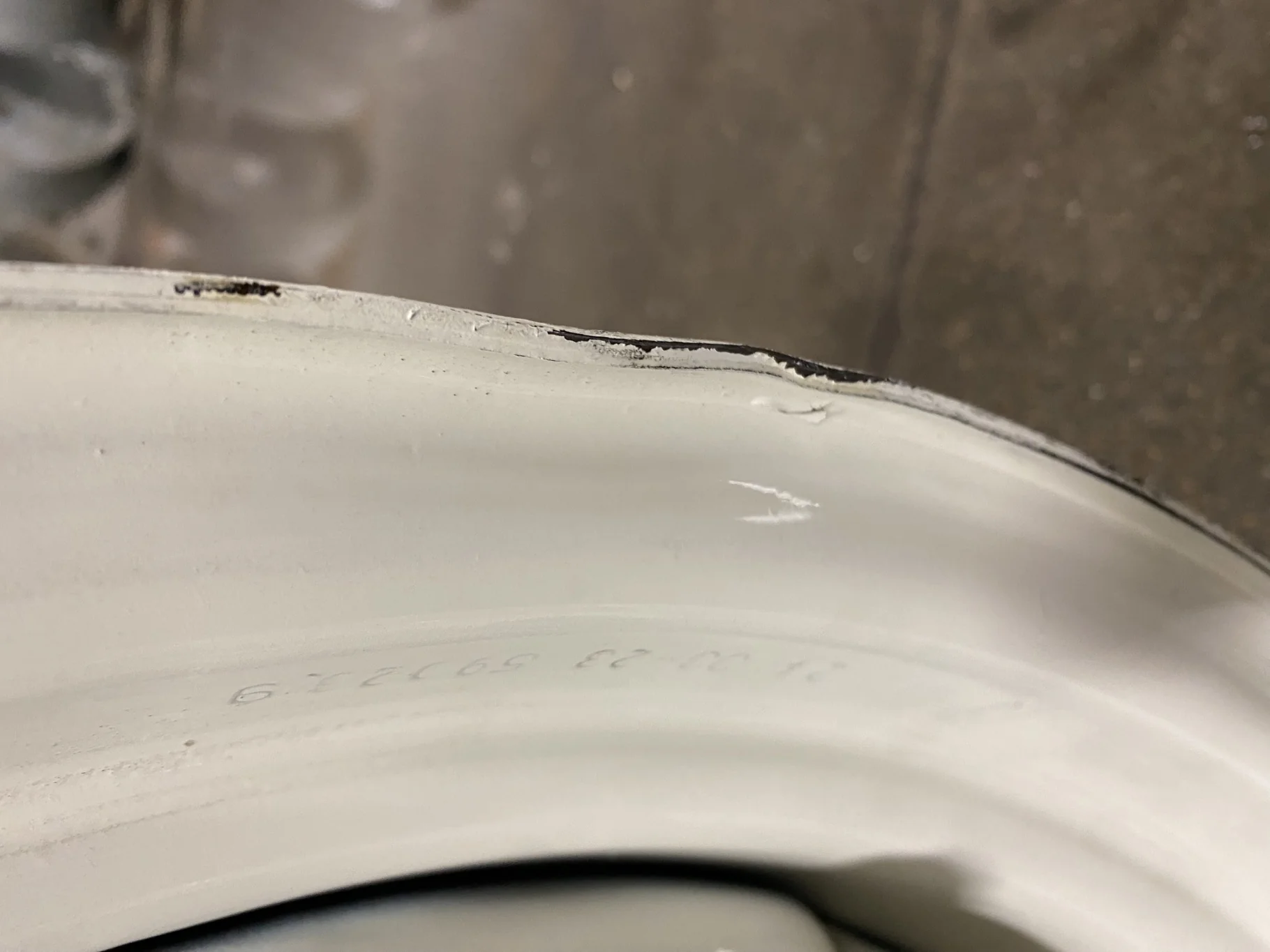 Used 10 X 24 NH White Waffle Wheel (2Bolt) - Good Condition _x000D_
(Scratches, Rust, Bent Flange) image 2