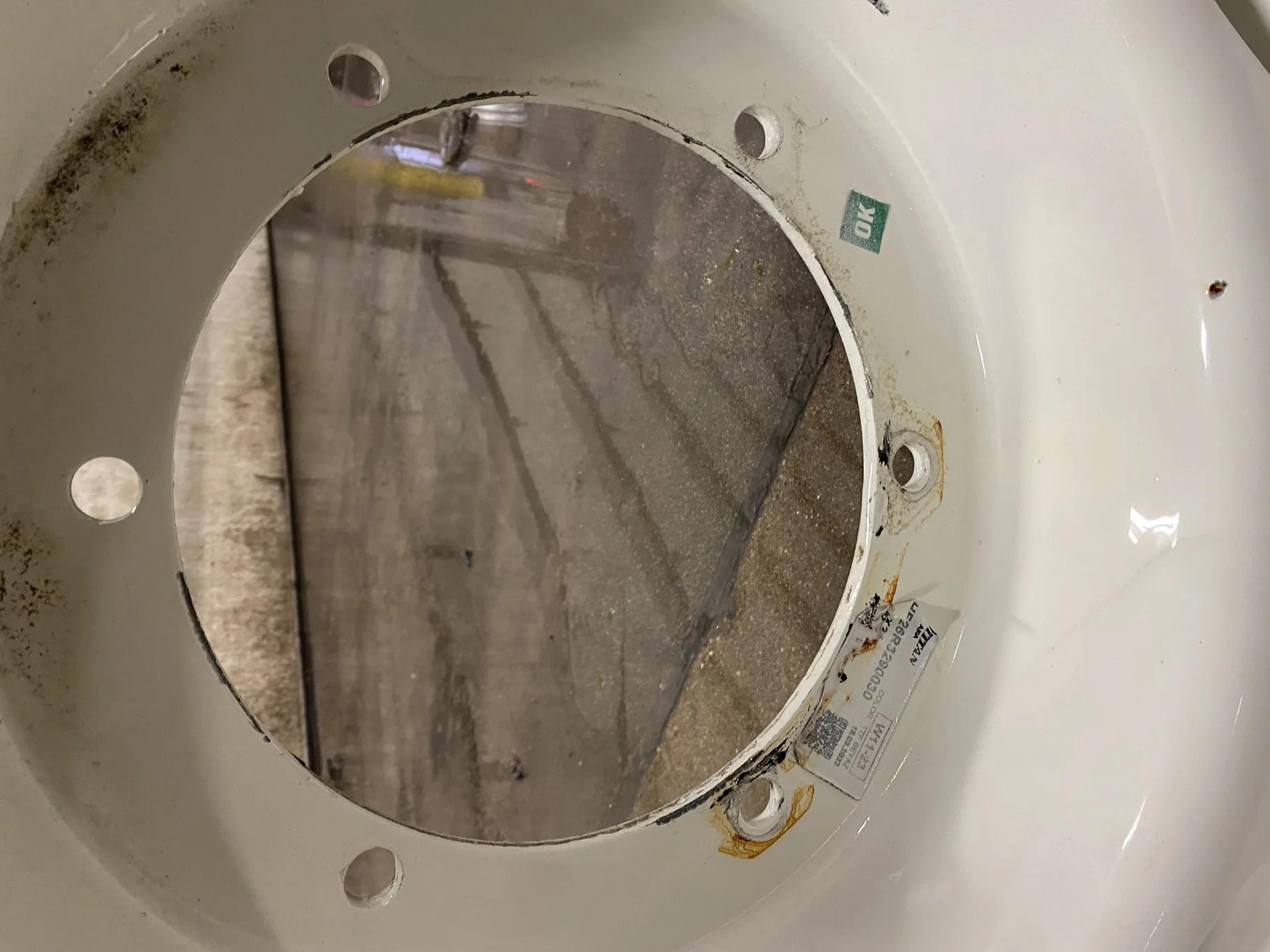 Used 10 X 24 NH White Waffle Wheel (2Bolt) - Good Condition _x000D_
(Scratches, Rust, Bent Flange) image 3