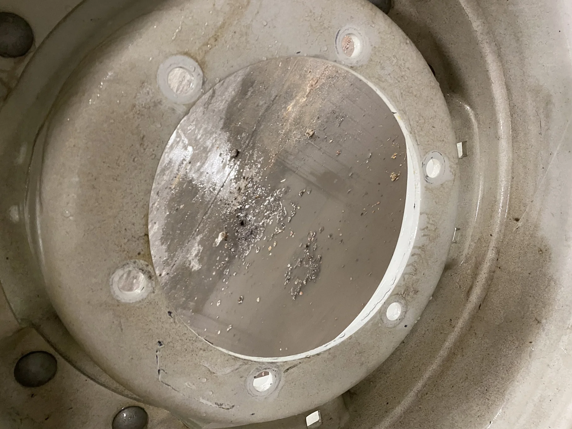 Used 10 X 24 NH White Waffle Wheel (2Bolt) - Good Condition _x000D_
(Scratches, Rust, Bent Flange) image 5