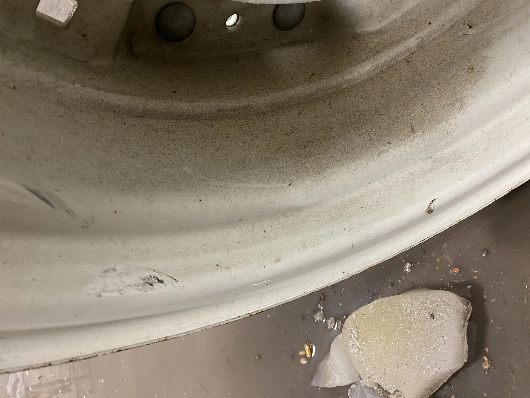 Used 10 X 24 NH White Waffle Wheel (2Bolt) - Good Condition _x000D_
(Scratches, Rust, Bent Flange) image 8
