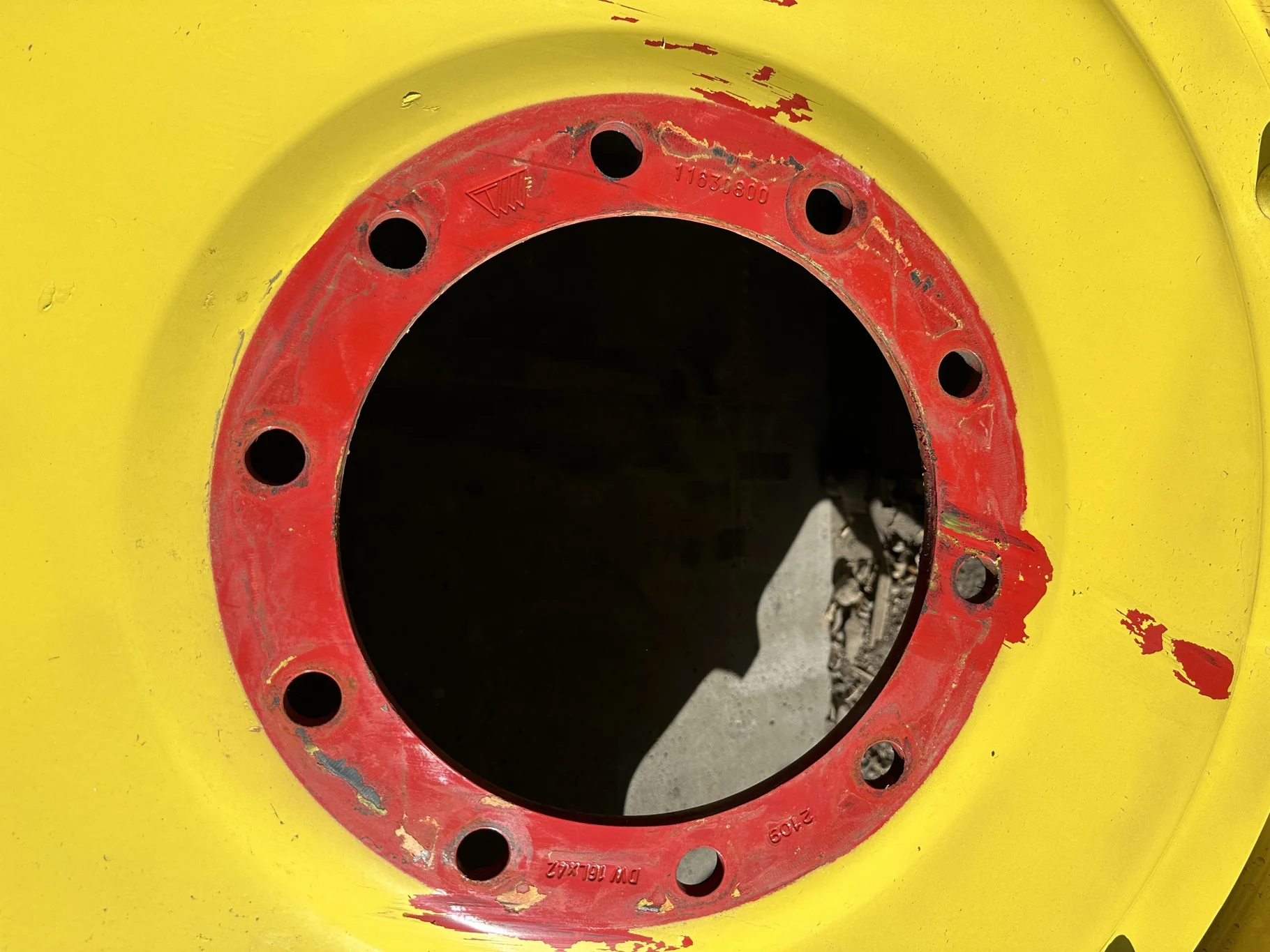 Used 16 X 42 JD Yellow Stub Disc W/ 10-13.19-11 Center (Paint Scratches, Bad Peel Fendt red undernea