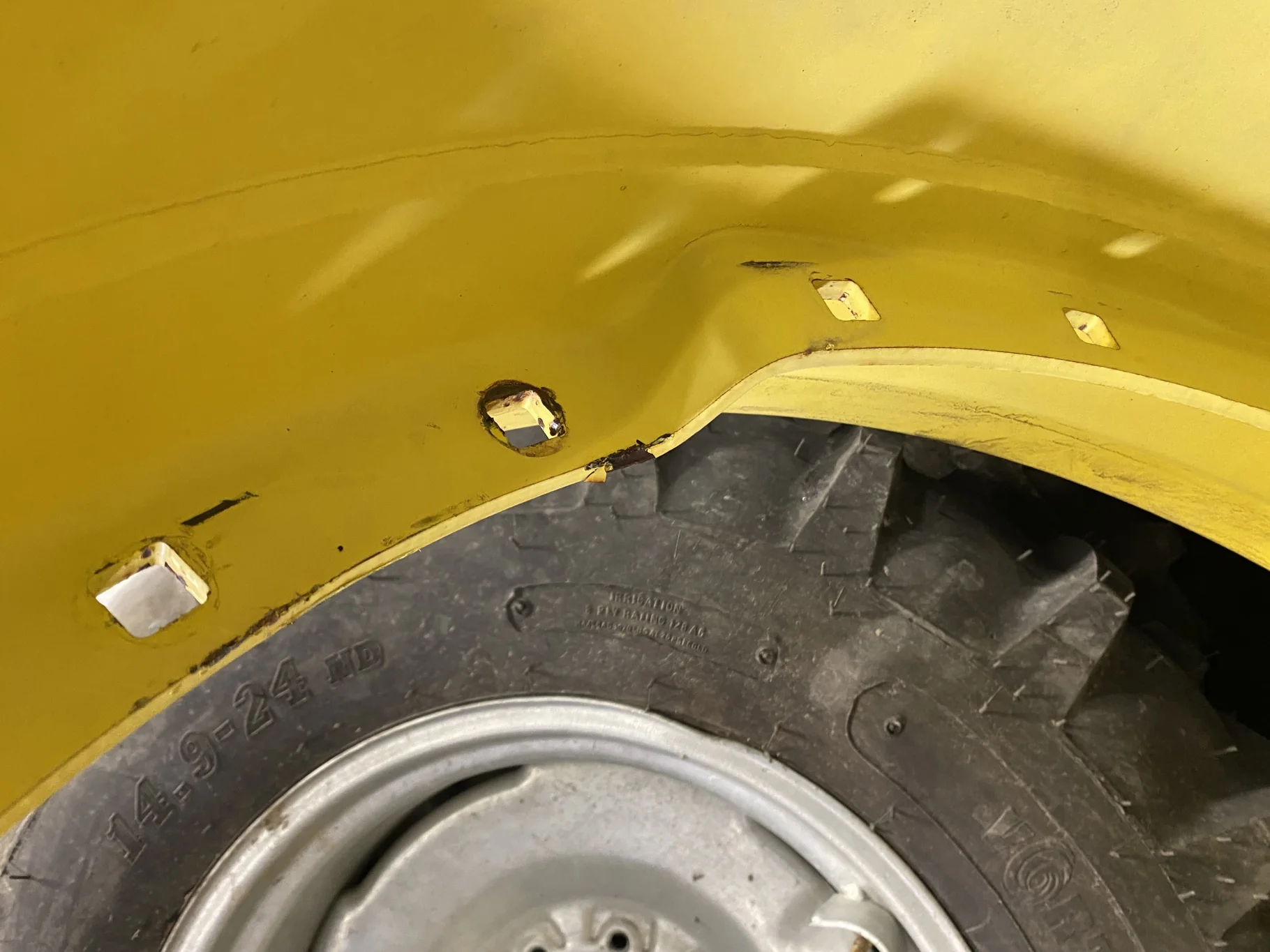 Used 12 X 38 John Deere Yellow Waffle Wheel (3 Bolt) (12-33.25) 7.75 BS - Fair Condition (Rust,gashe image 5
