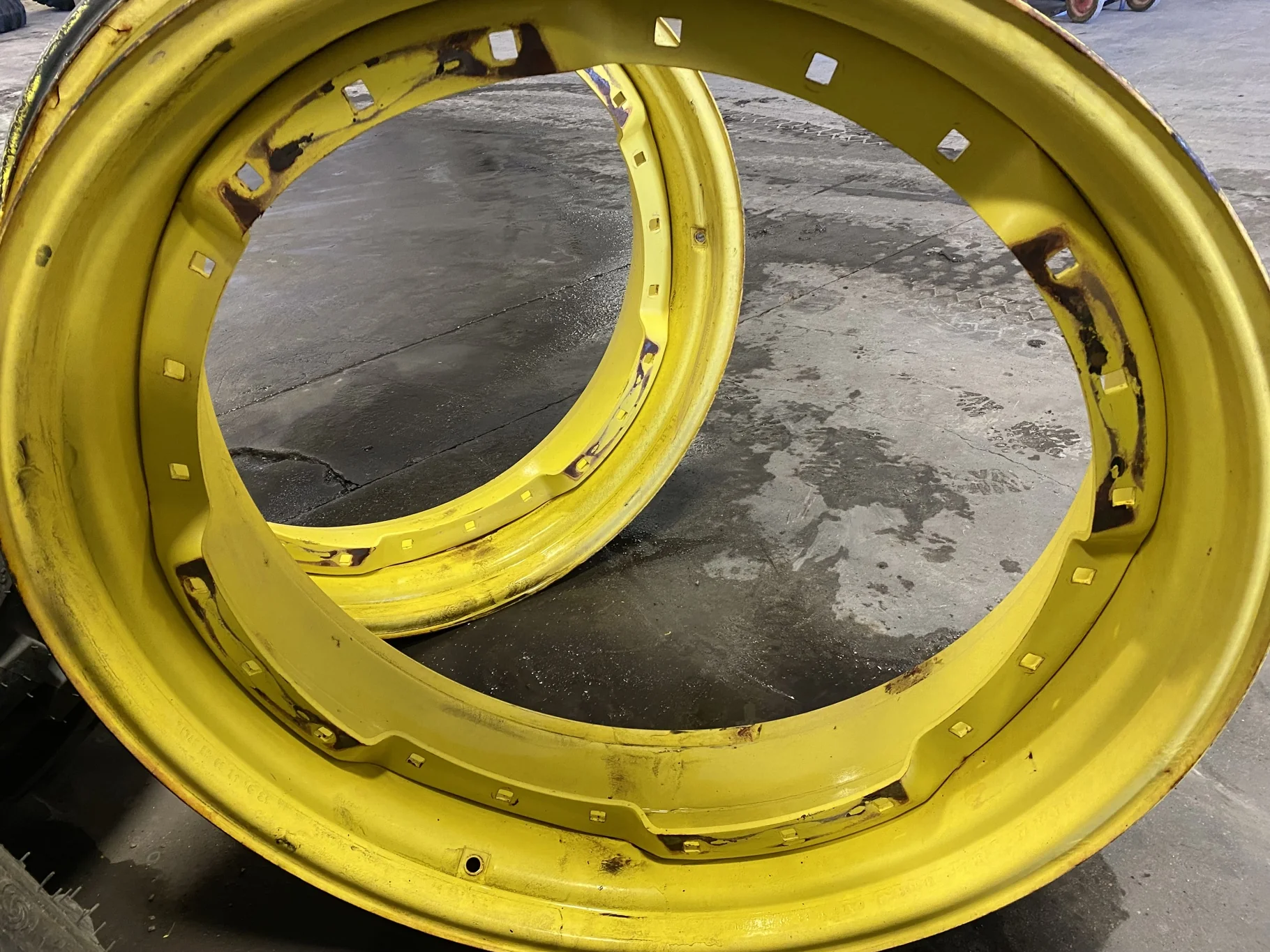 Used 12 X 38 John Deere Yellow Waffle Wheel (3 Bolt) (12-33.25) 7.75 BS - Fair Condition (Rust,gashe image 7